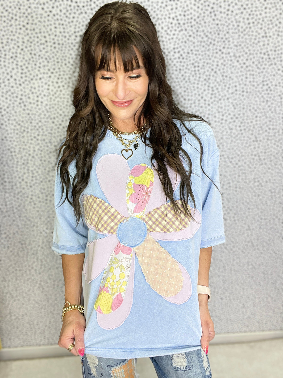 Fun Blossom Flower Patch Terry Knit Top In 4 Colors *Final Sale*