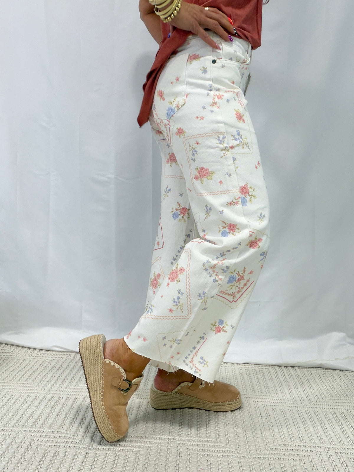 Heirloom Bloom Enzyme Washed Twill Pants In White