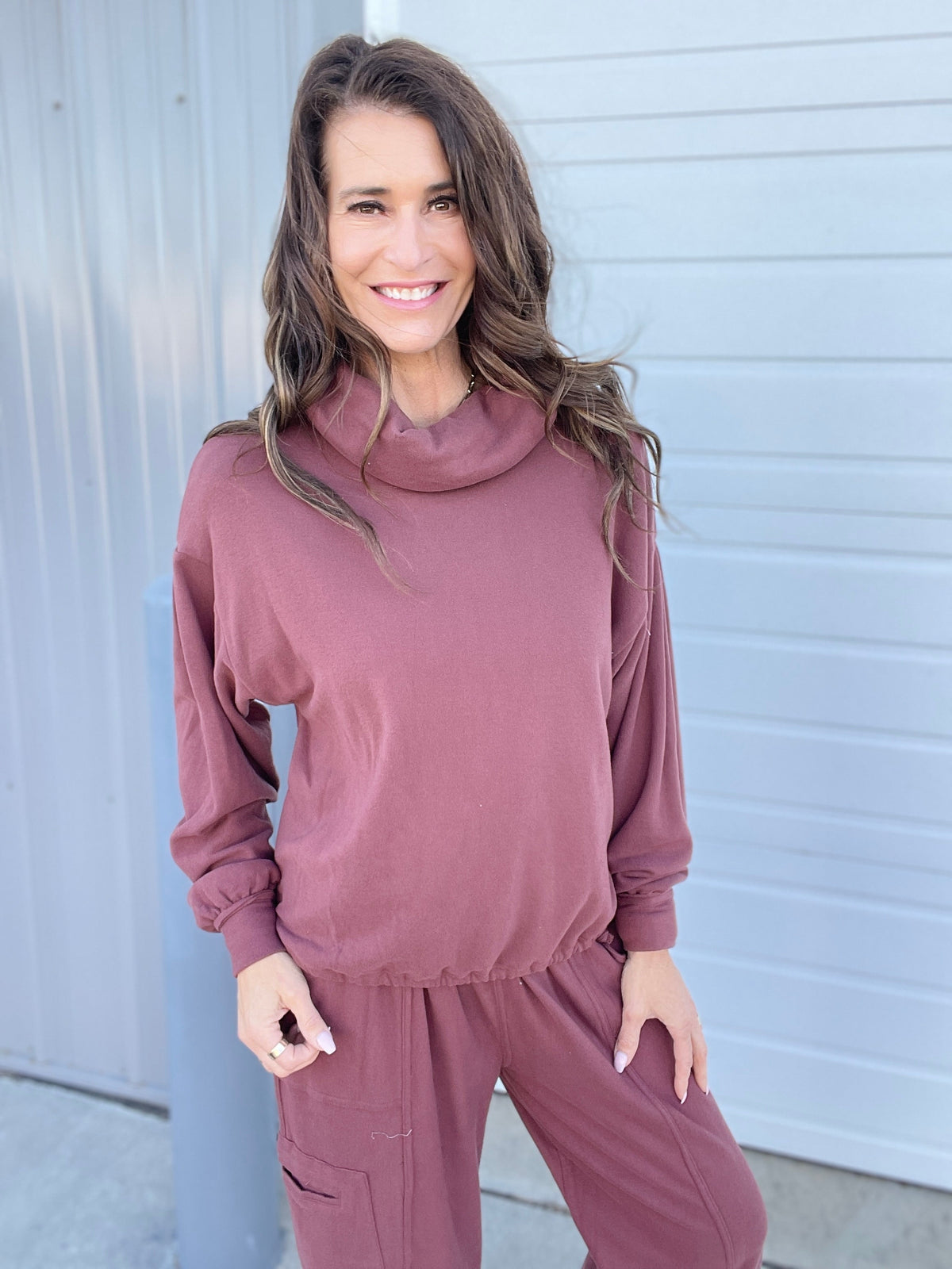 Moving On Brushed Hacci Top In 3 Colors: Charcoal, Cinnamon, Teal *Final Sale*