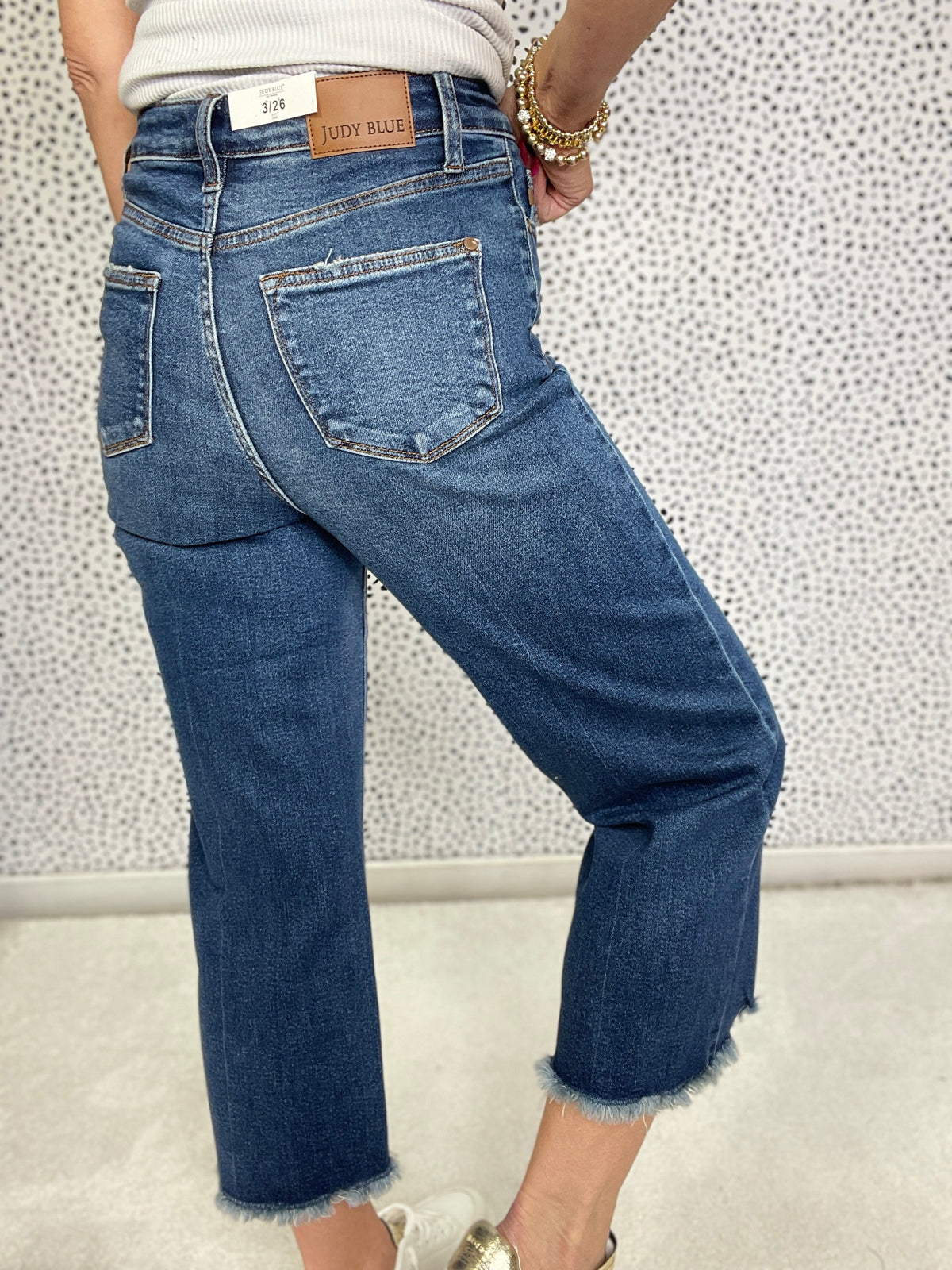 Judy Blue Hannah High Rise Button Fly Destroy Hem Crop Wide Jeans 887 In Medium