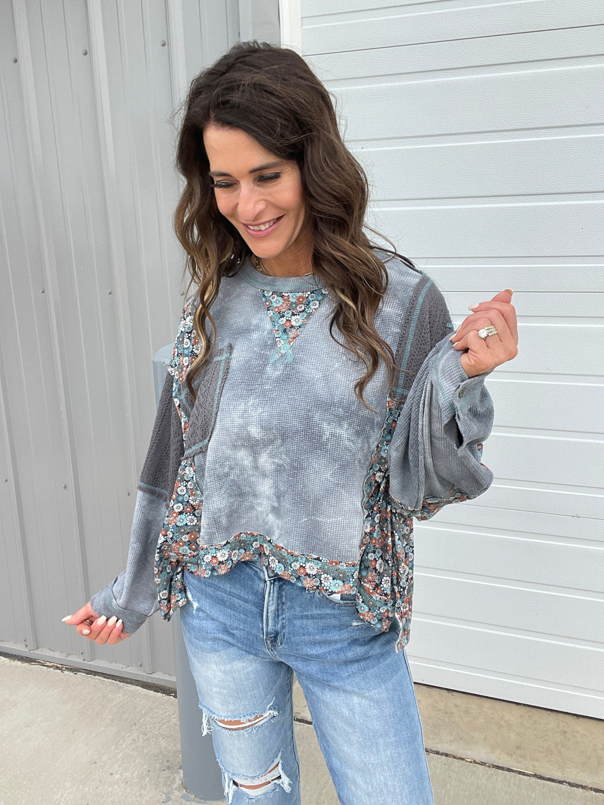Pol Floral Paradise Accent Knit Crewneck In 4 Colors