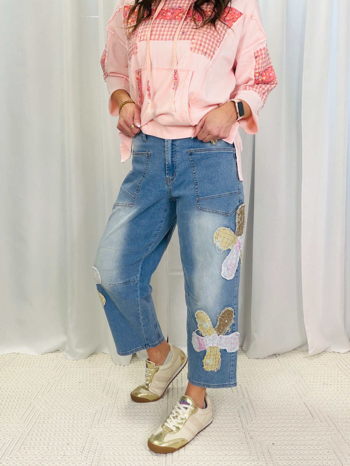 Downtown Flower Patch Barrel Pants In Denim