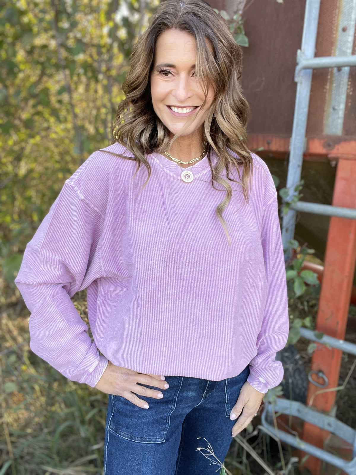 Snow Washed Essential Corded Crew Sweatshirt in Royal