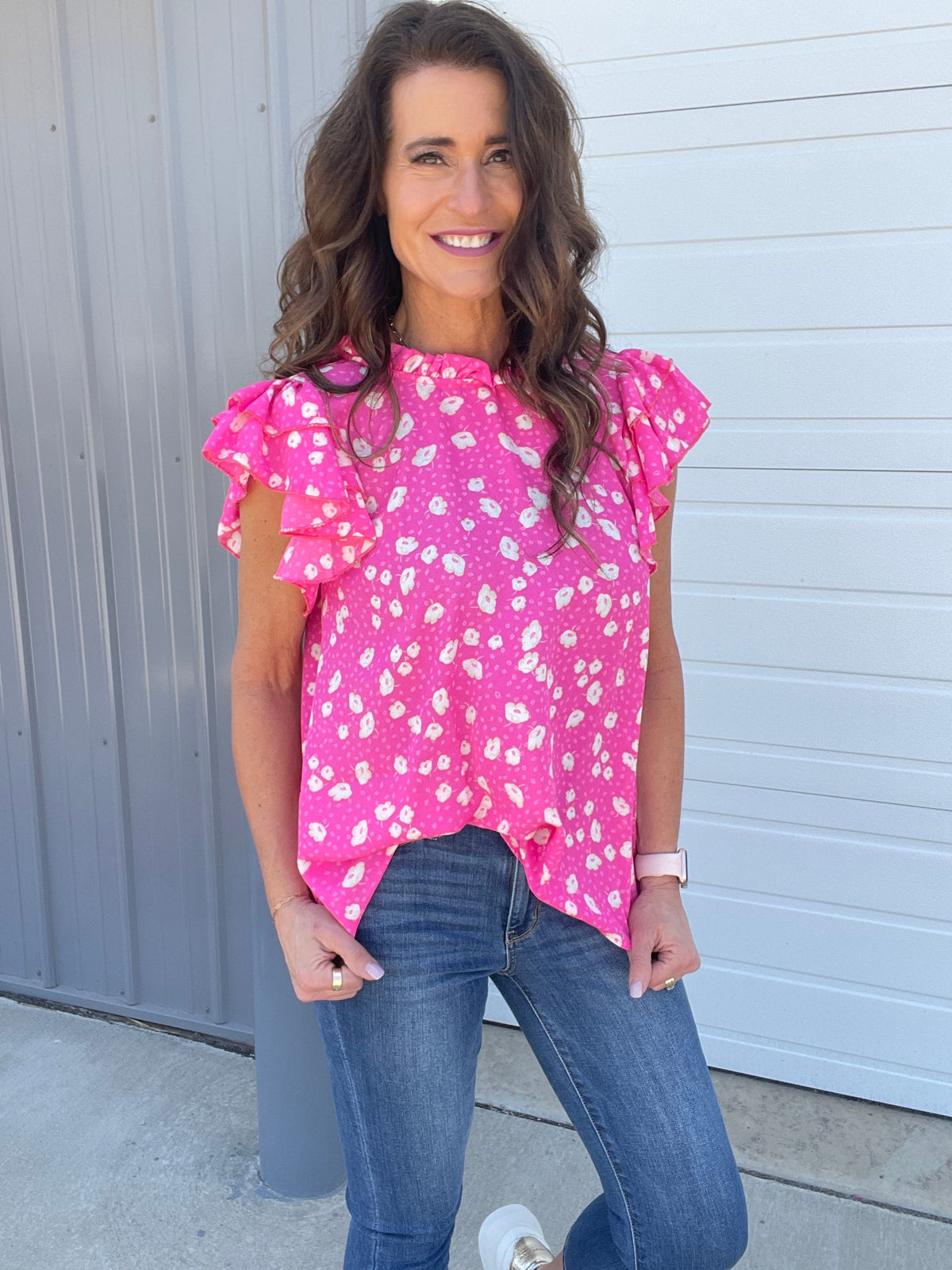 Pink Passion Floral Double Sleeve Top