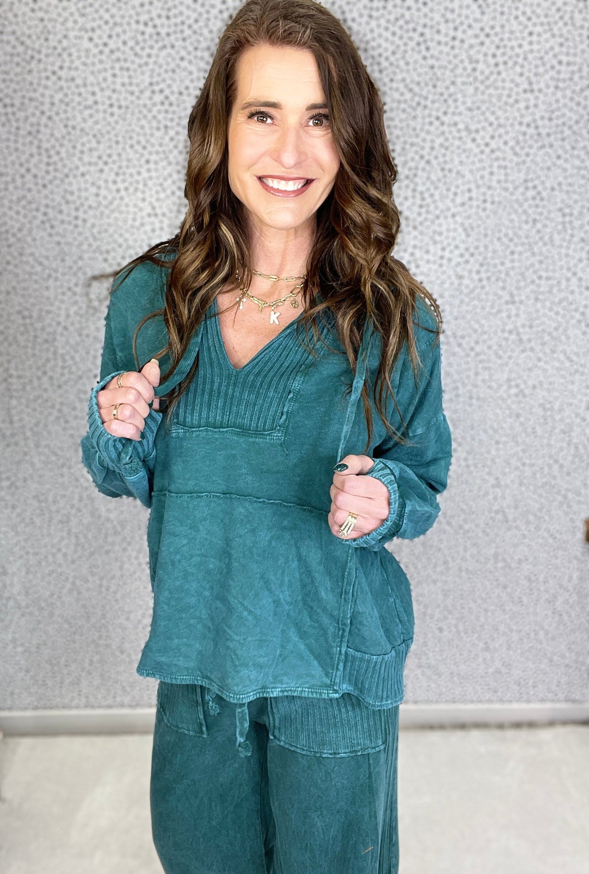 Lucky Lady Ribbed Accent Lightweight Hoodie Top In 3 Colors