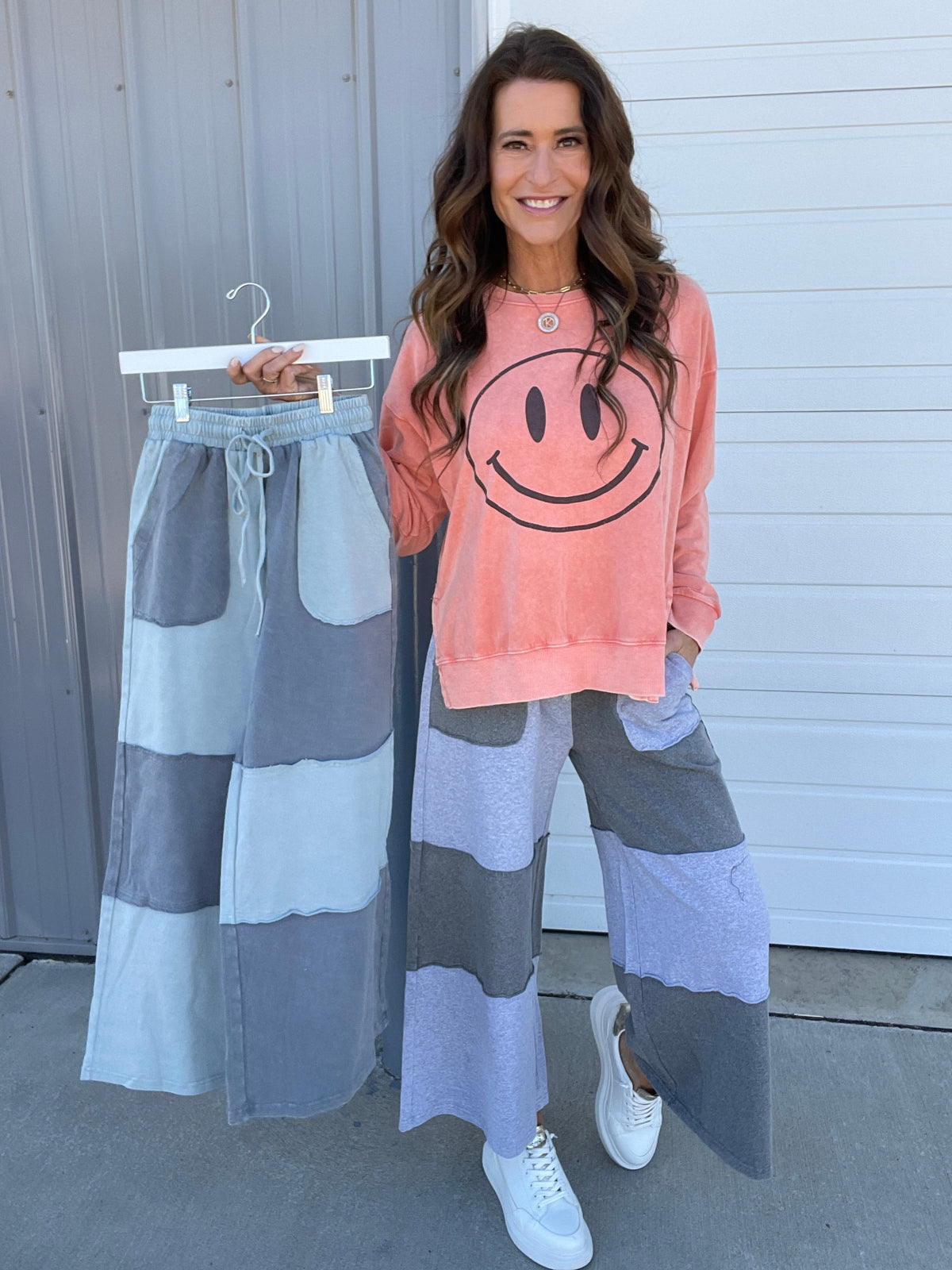 A New Way Colored Block Pants In 2 Colors: Grey, Blue *Final Sale*