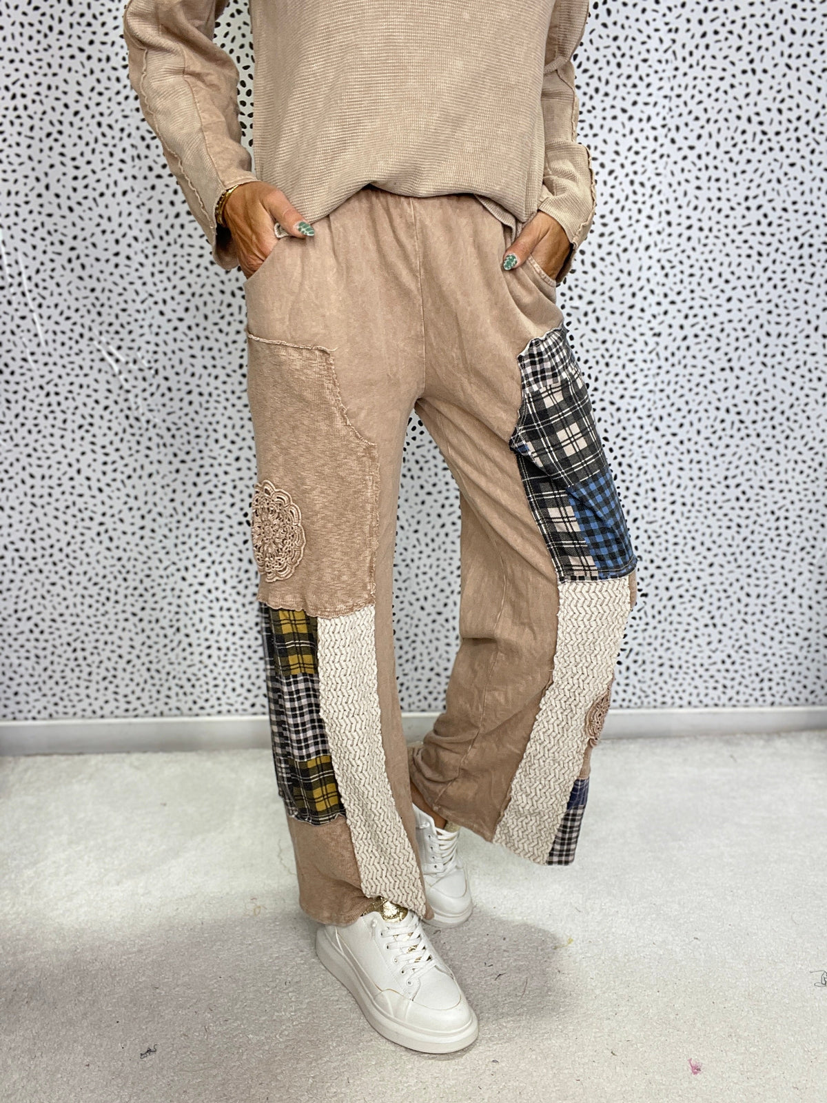 Tell You All Patched Doily Pants In 2 Colors