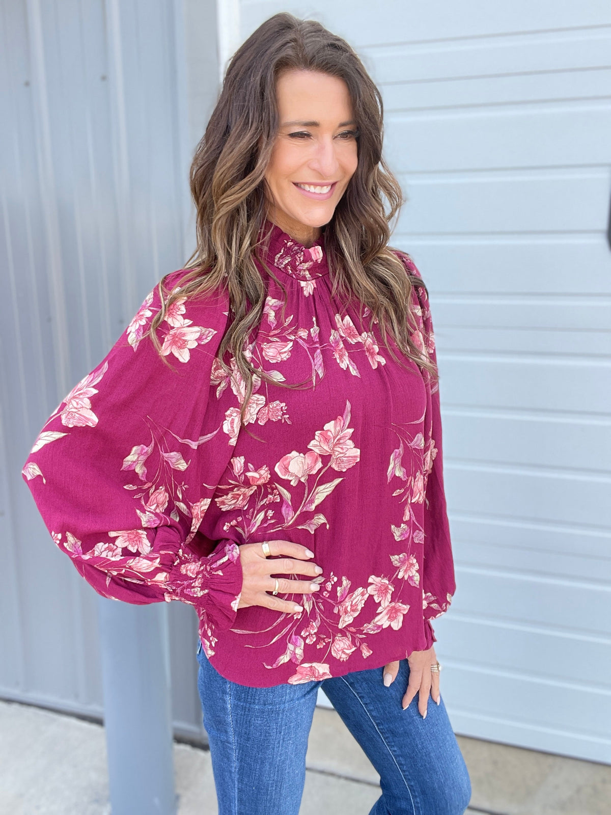 Where Have You Been Mock Neck Blouse In 3 Colors: Golden, Teal. Plum *Final Sale*
