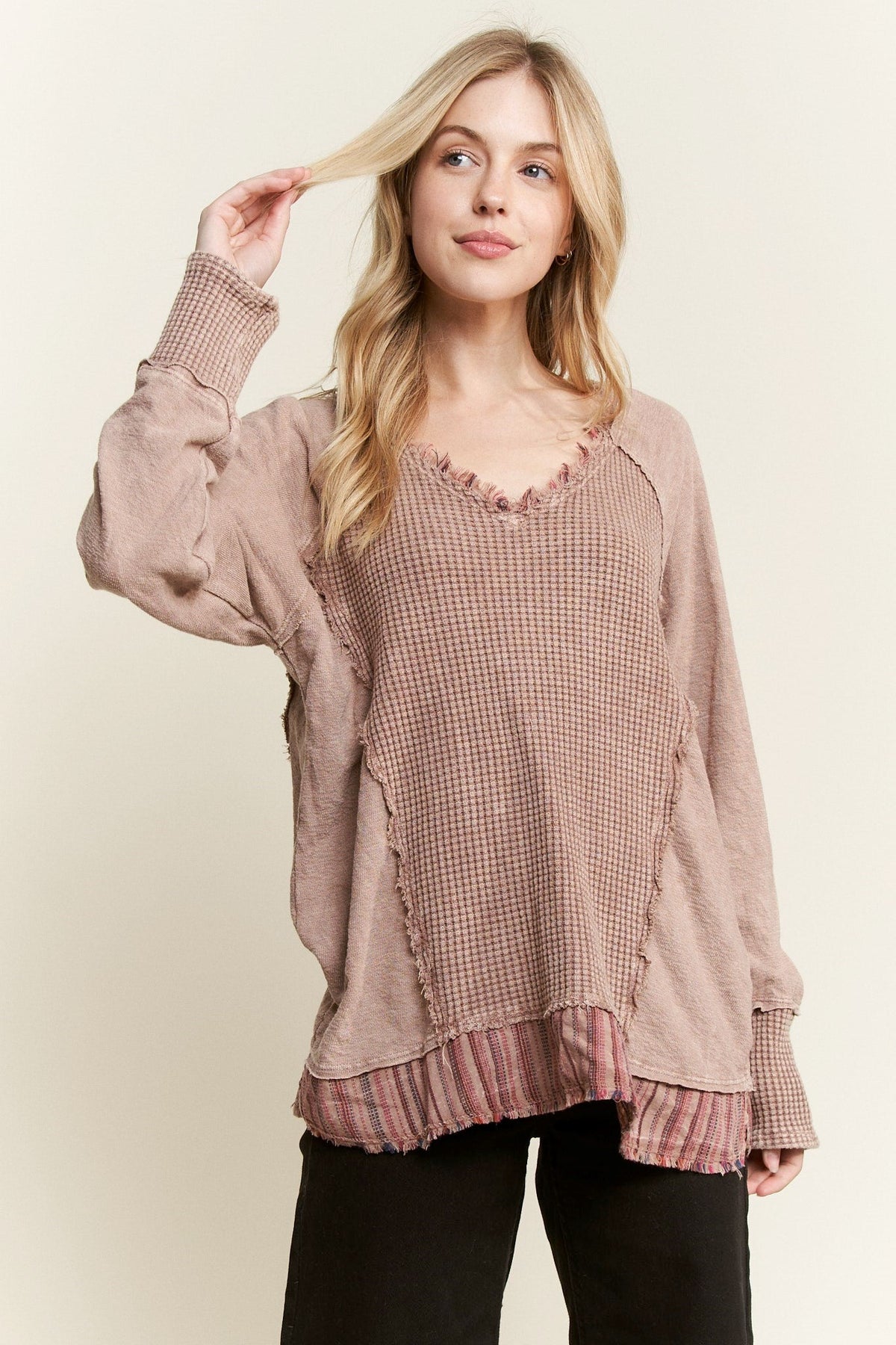 Frayed Stripe Detail Top In 2 Colors *Final Sale*