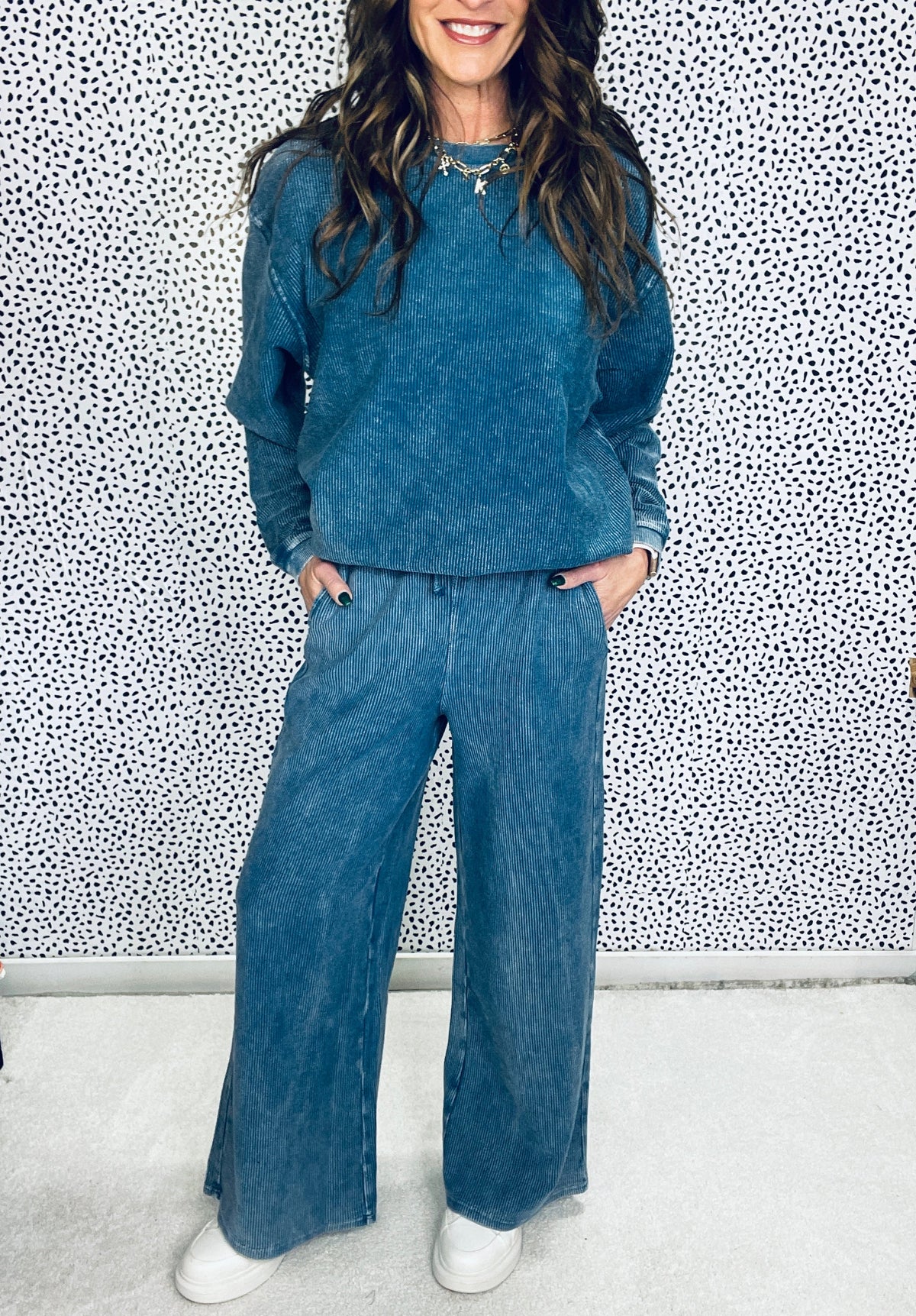 Snow Washed Corded Straight Leg Pants In 3 Colors