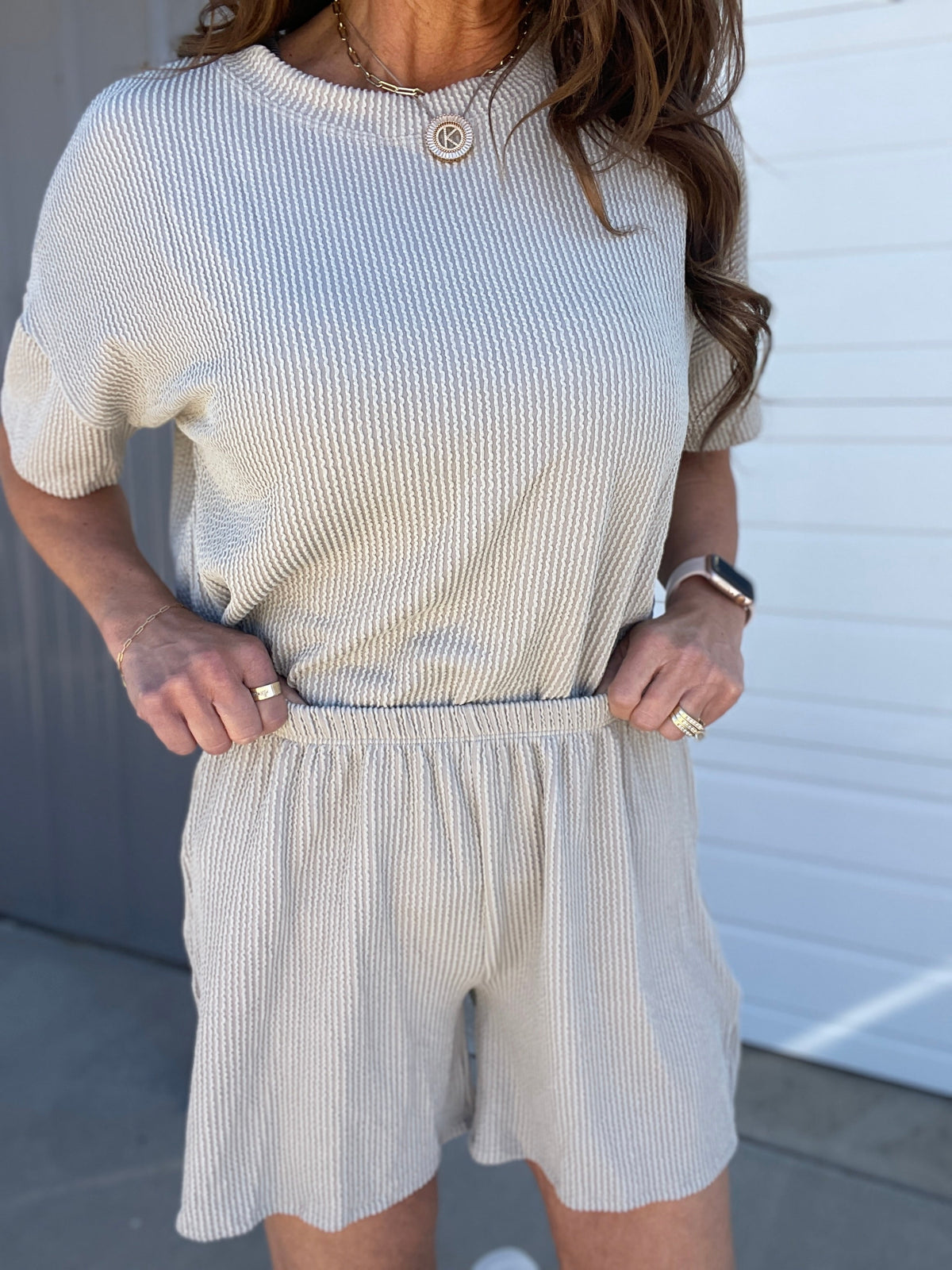Blossom And Blooming Ribbed 2 Piece Shorts and Short Sleeve Set In 2 Colors *Final Sale*