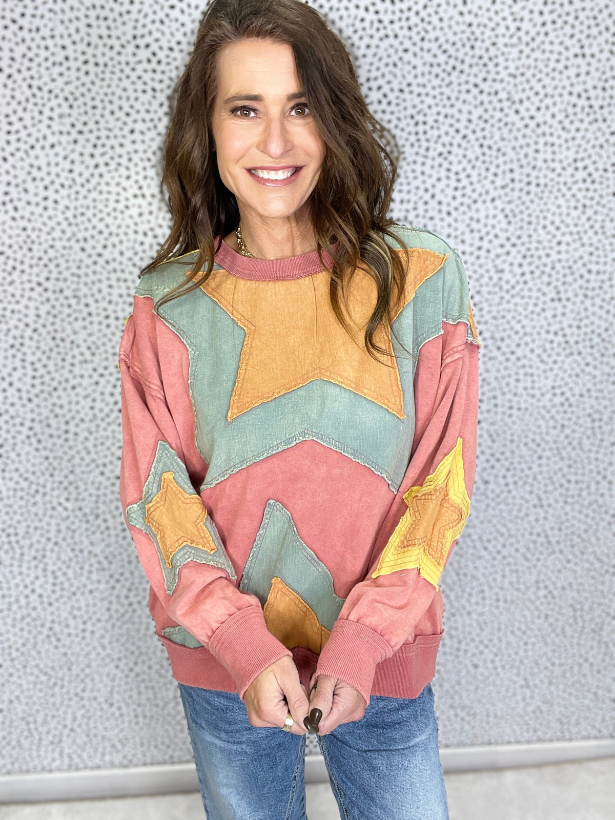 Oli & Hali Now Or Never Washed Star Patch Pullover Top In 2 Colors