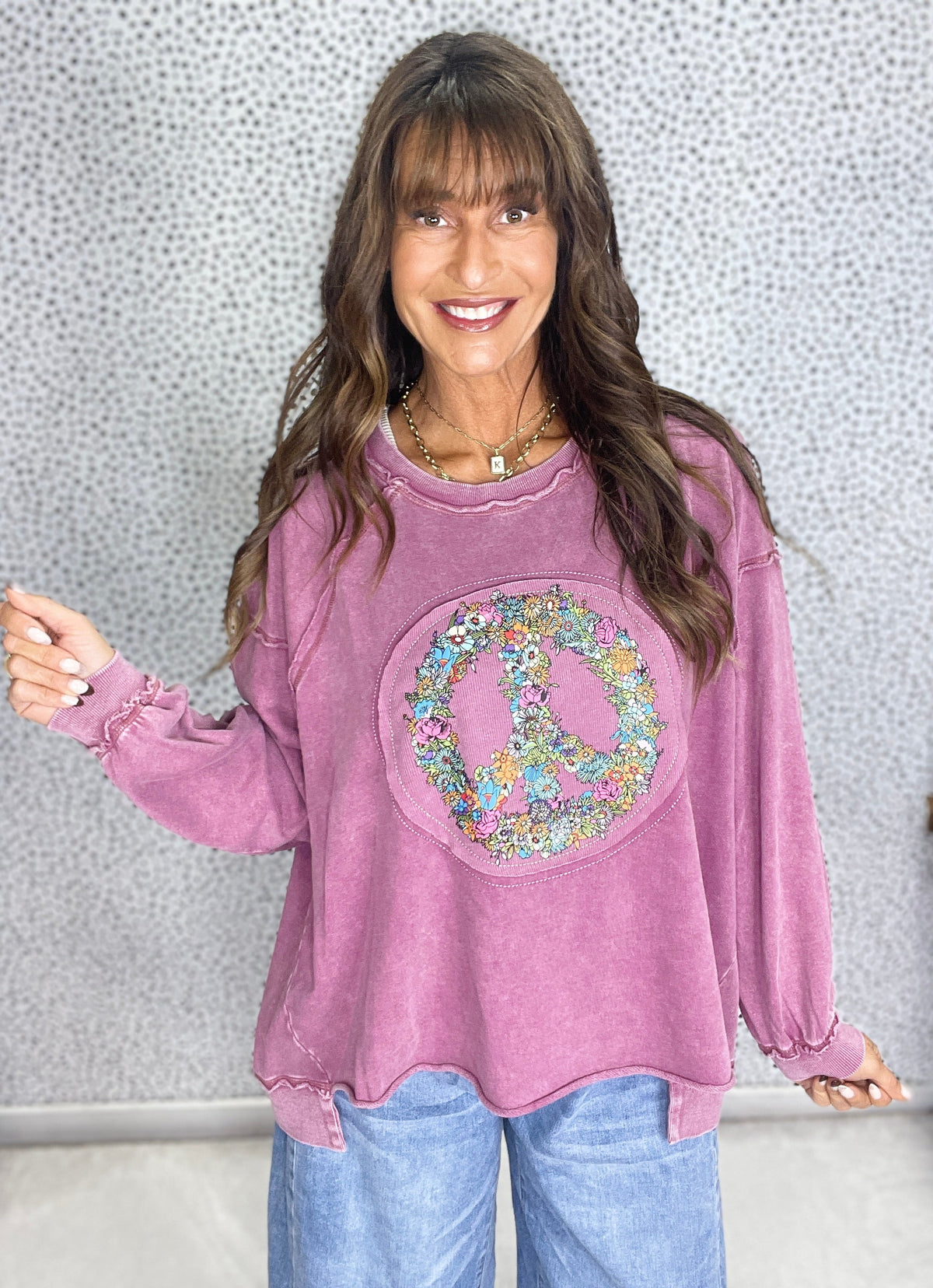 Peace & Petals Pullover In Plum
