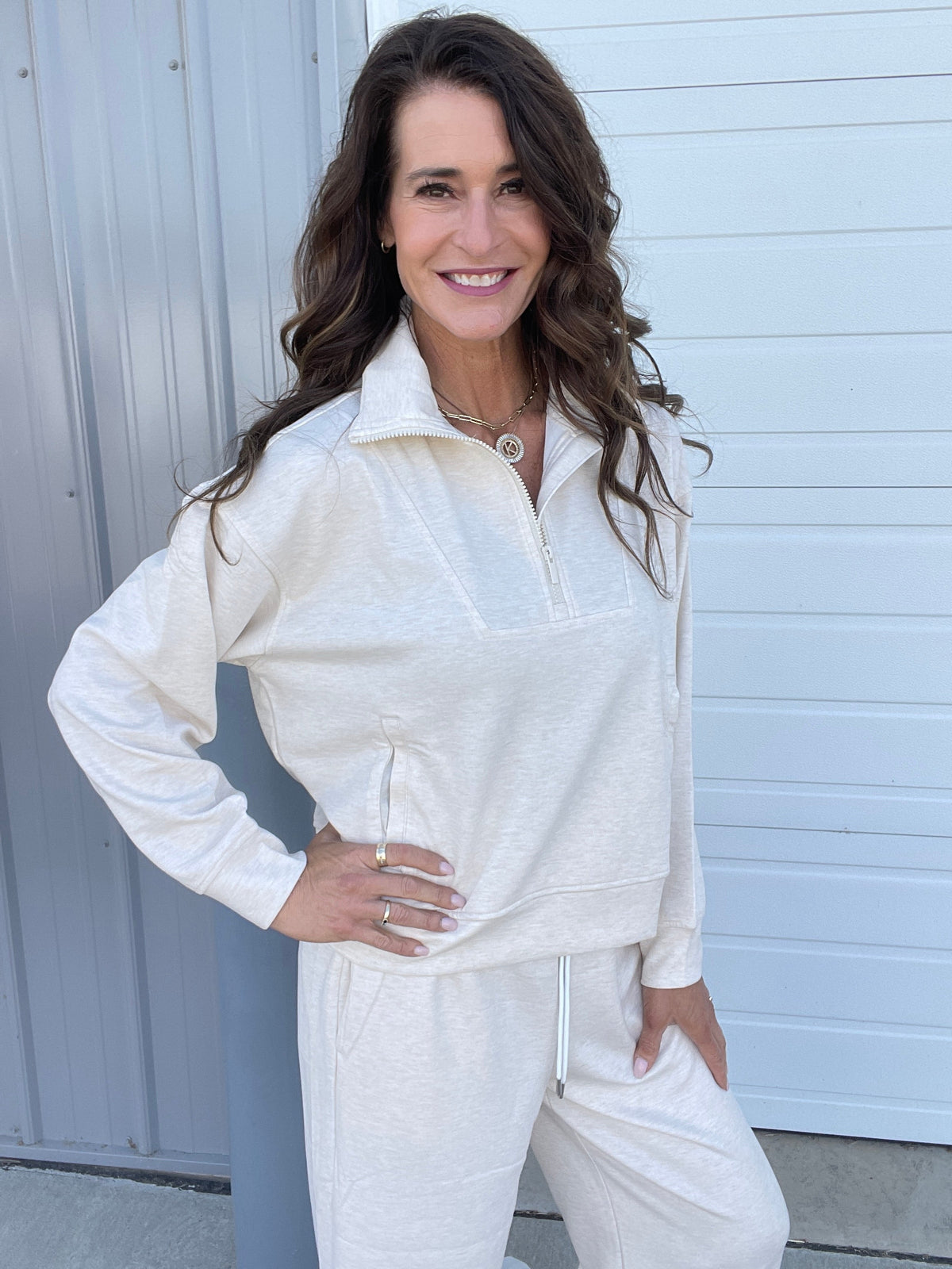 Clearing The Air Scuba Half Zip Pullover In 3 Colors: Beige, Green, Blue Grey *Final Sale*