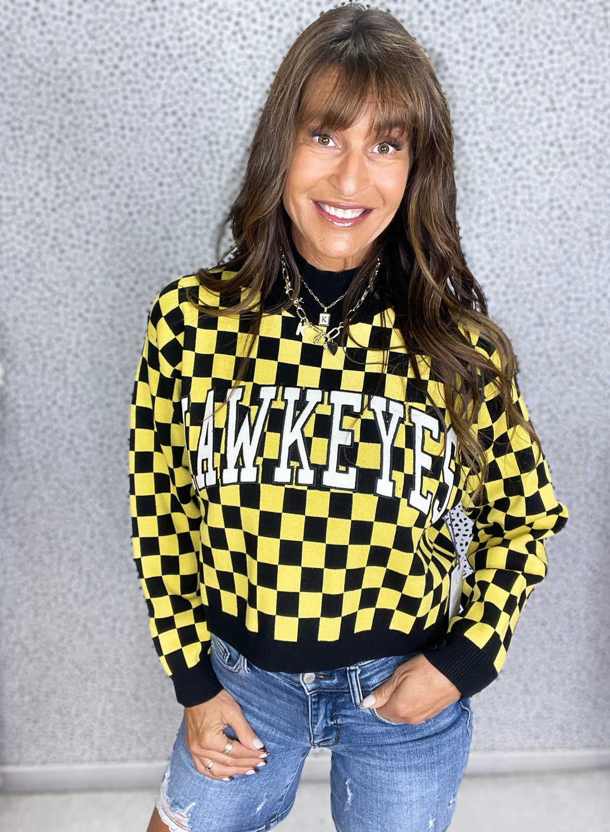 Iowa Checkerboard Crew Sweater