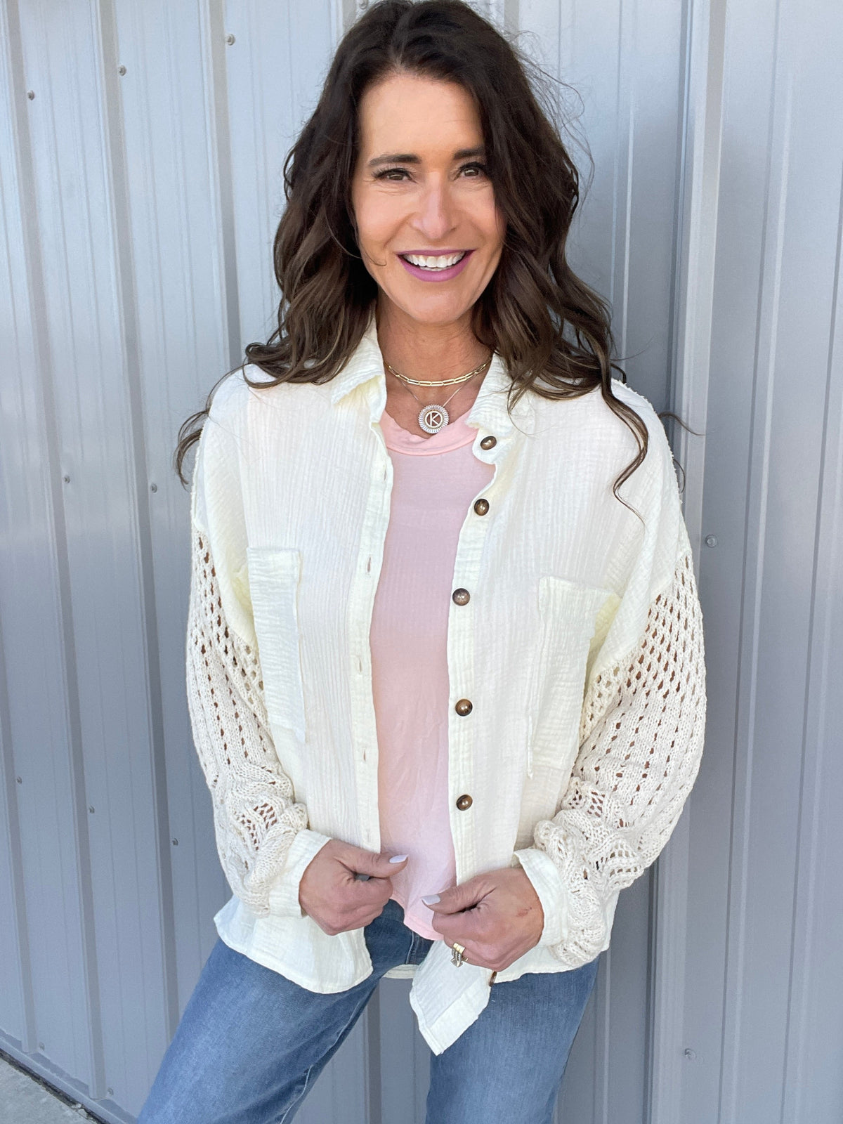 Pol Woven Ways Open Weave Sleeve Gauze Button Down Shirt In 9 Colors *Final Sale*