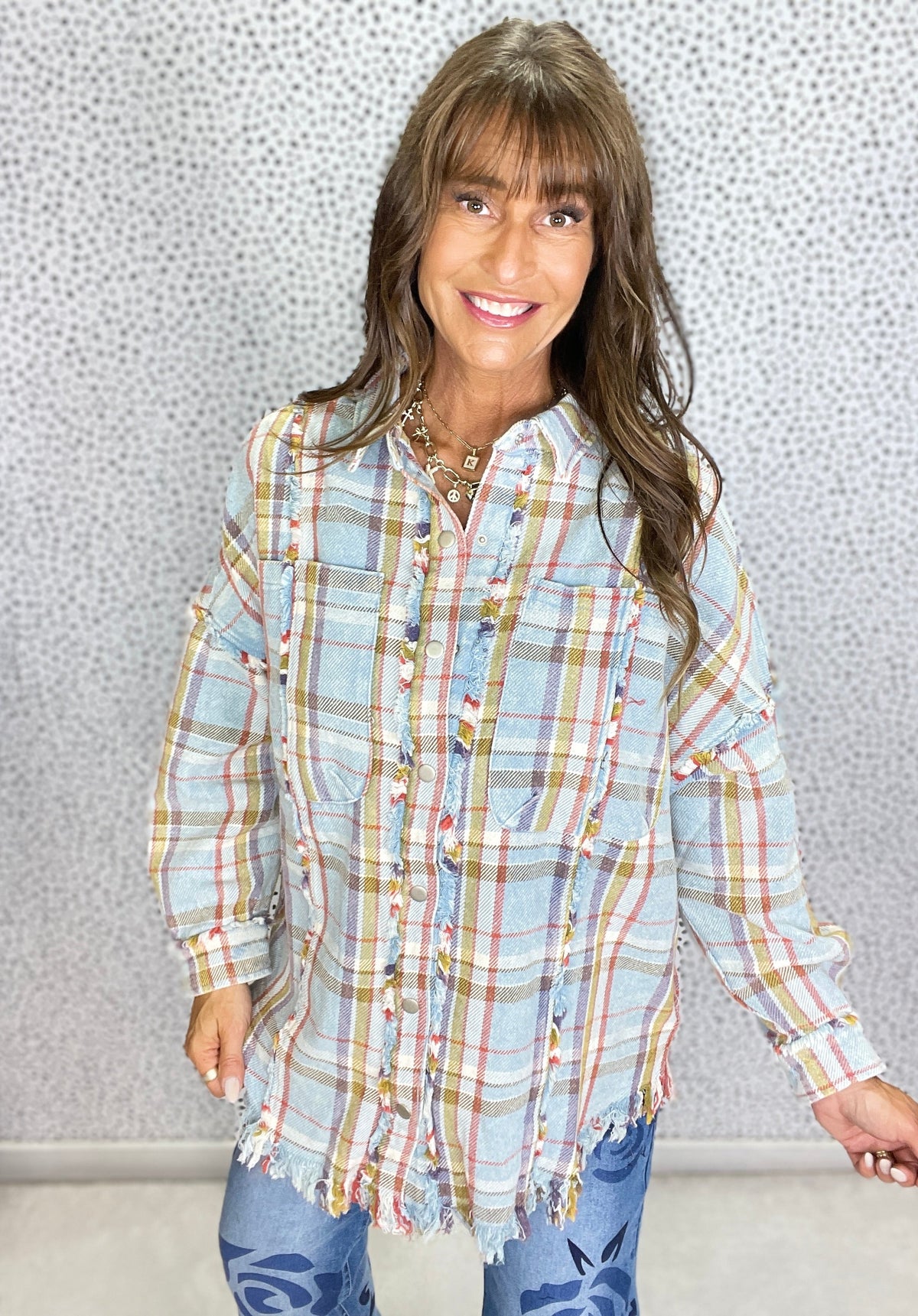 Autumn Skies Plaid Fringe Shacket in 2 Colors