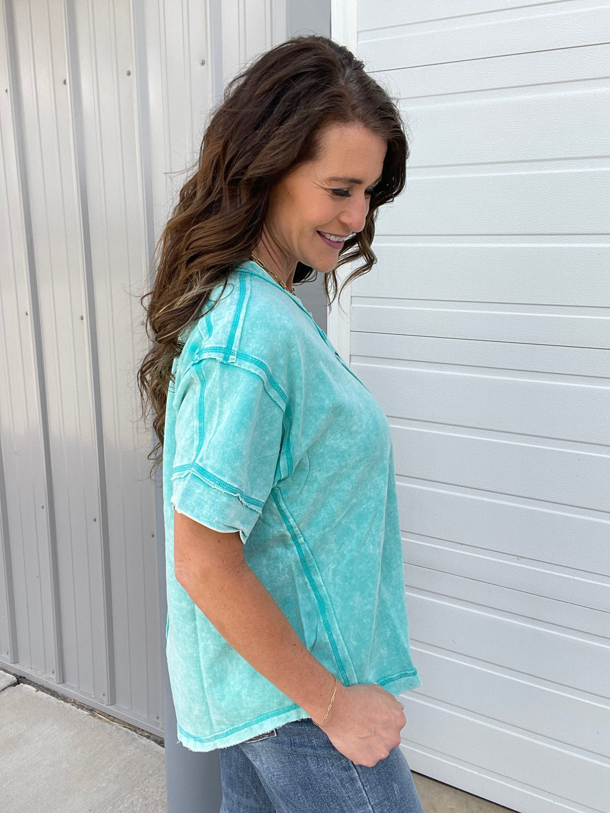 Summer Time Slip Away Henley Button Mineral Wash Short Sleeve Top in 7 Colors *Final Sale*
