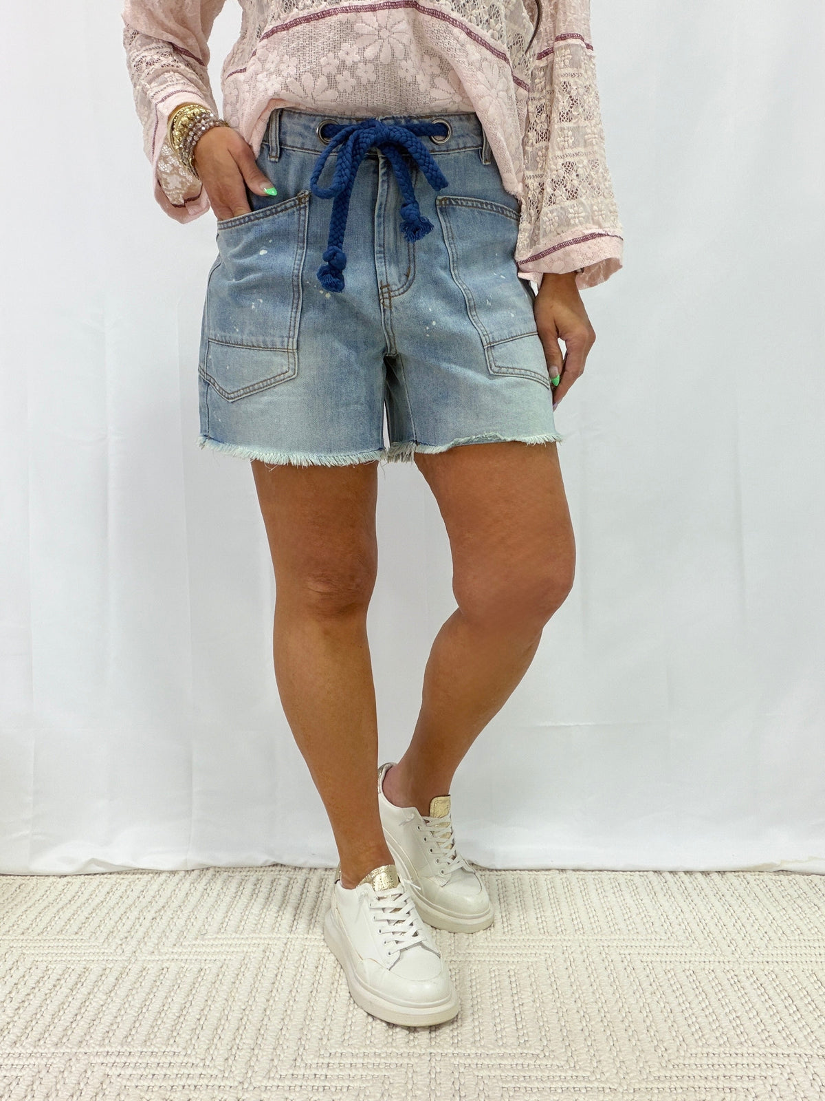 Oli & Hali Rhythm Keeper Distressed Shorts In Denim