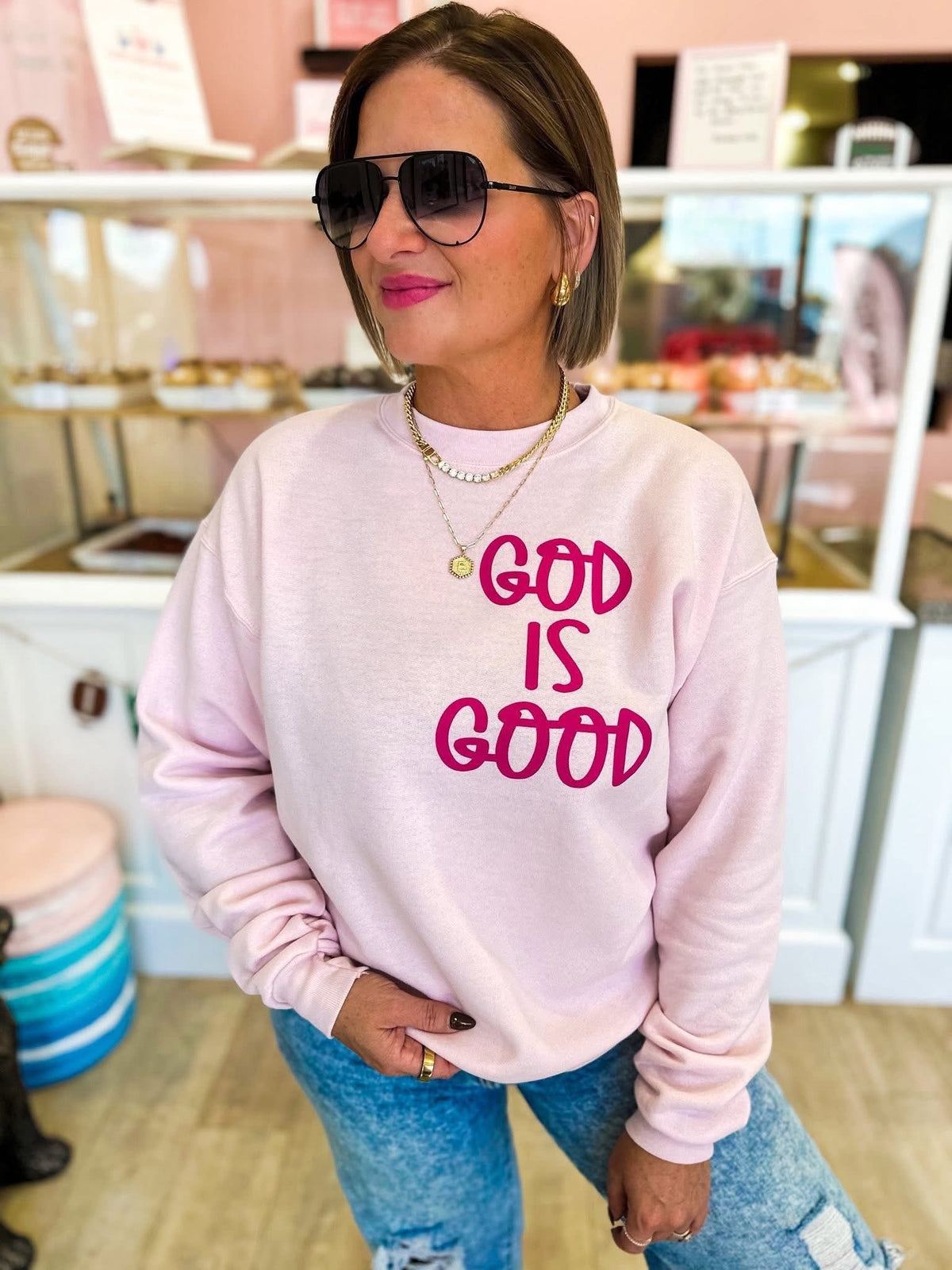 God Is Good Pink Sweatshirt