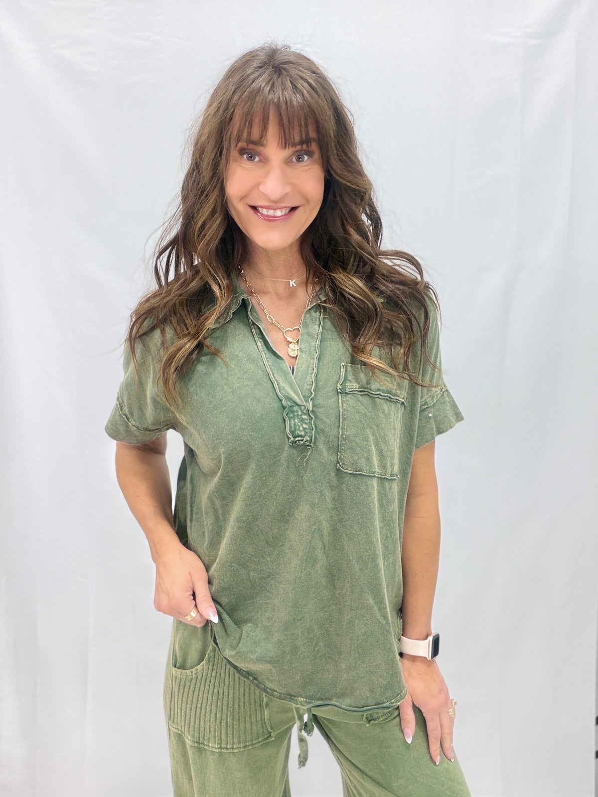 Stonewash Relaxed Collared Pocket Top in 4 Colors