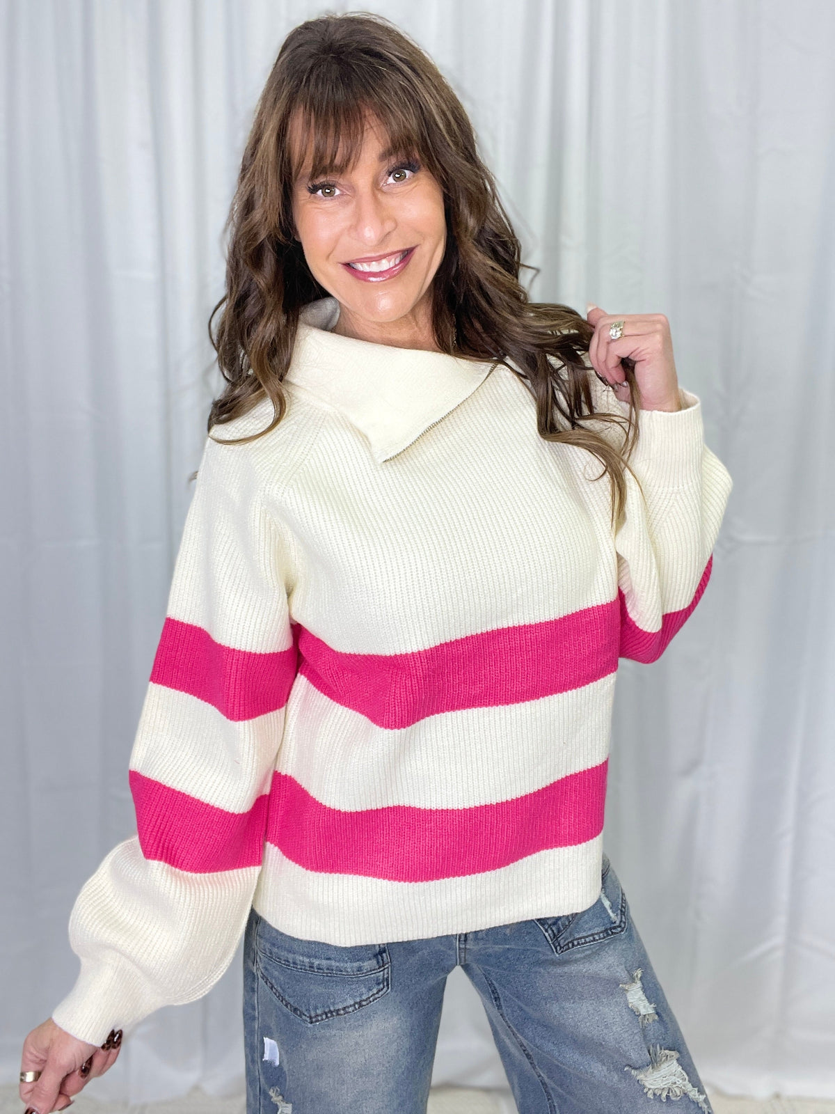 POL Goal Setter Long Sleeve Sweater In Cream *Final Sale*