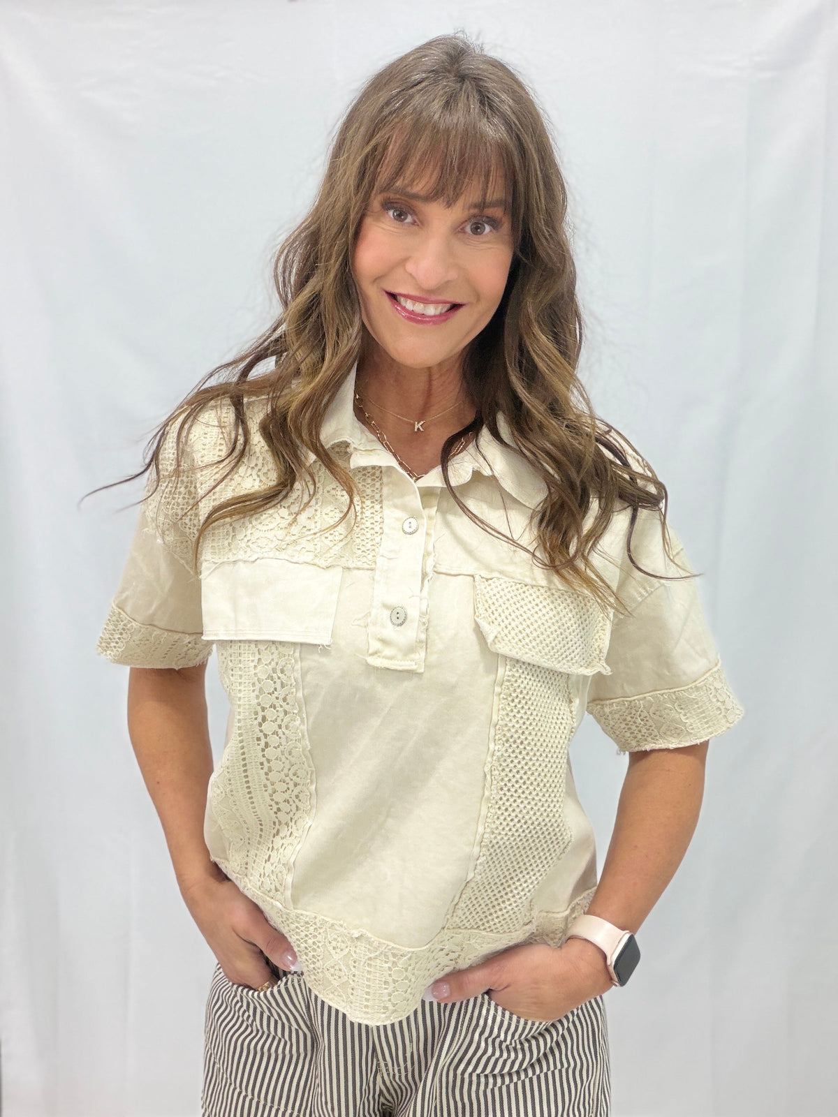 Wanderlust Weave Lace Mesh Button Top In 3 Colors