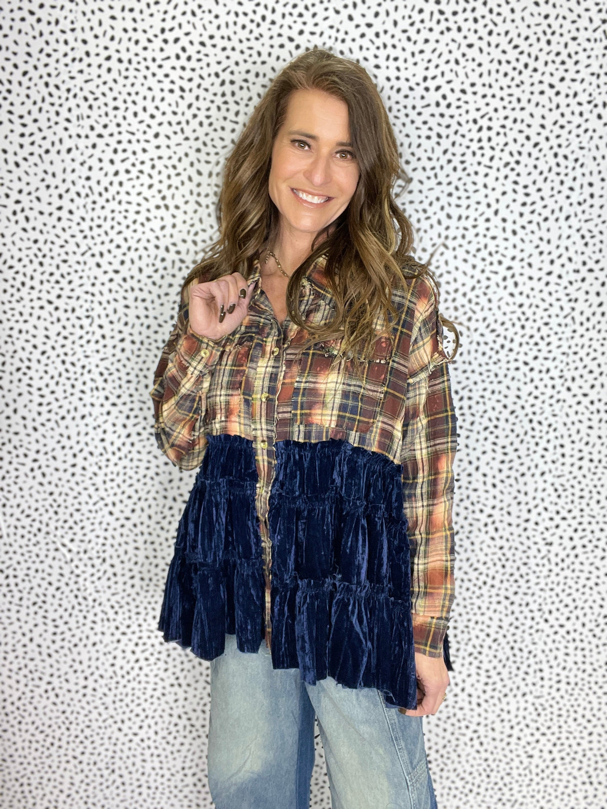 Oli & Hali Delicate Embrace Bleach Plaid Shirt In 2 Colors