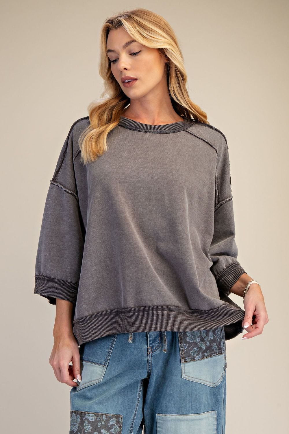 Washed Terry Pullover In 2 Colors