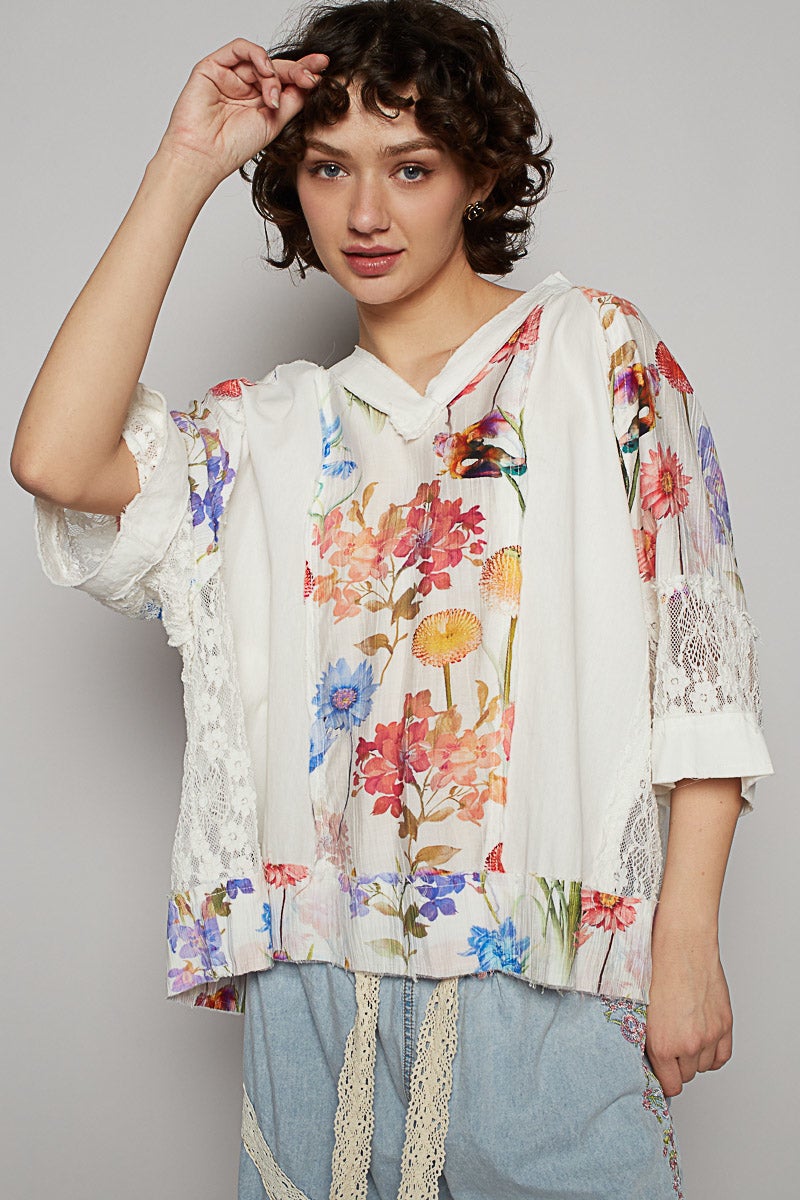 Pol Overlay V-neck Raglan Short Sleeve Top in 4 Colors