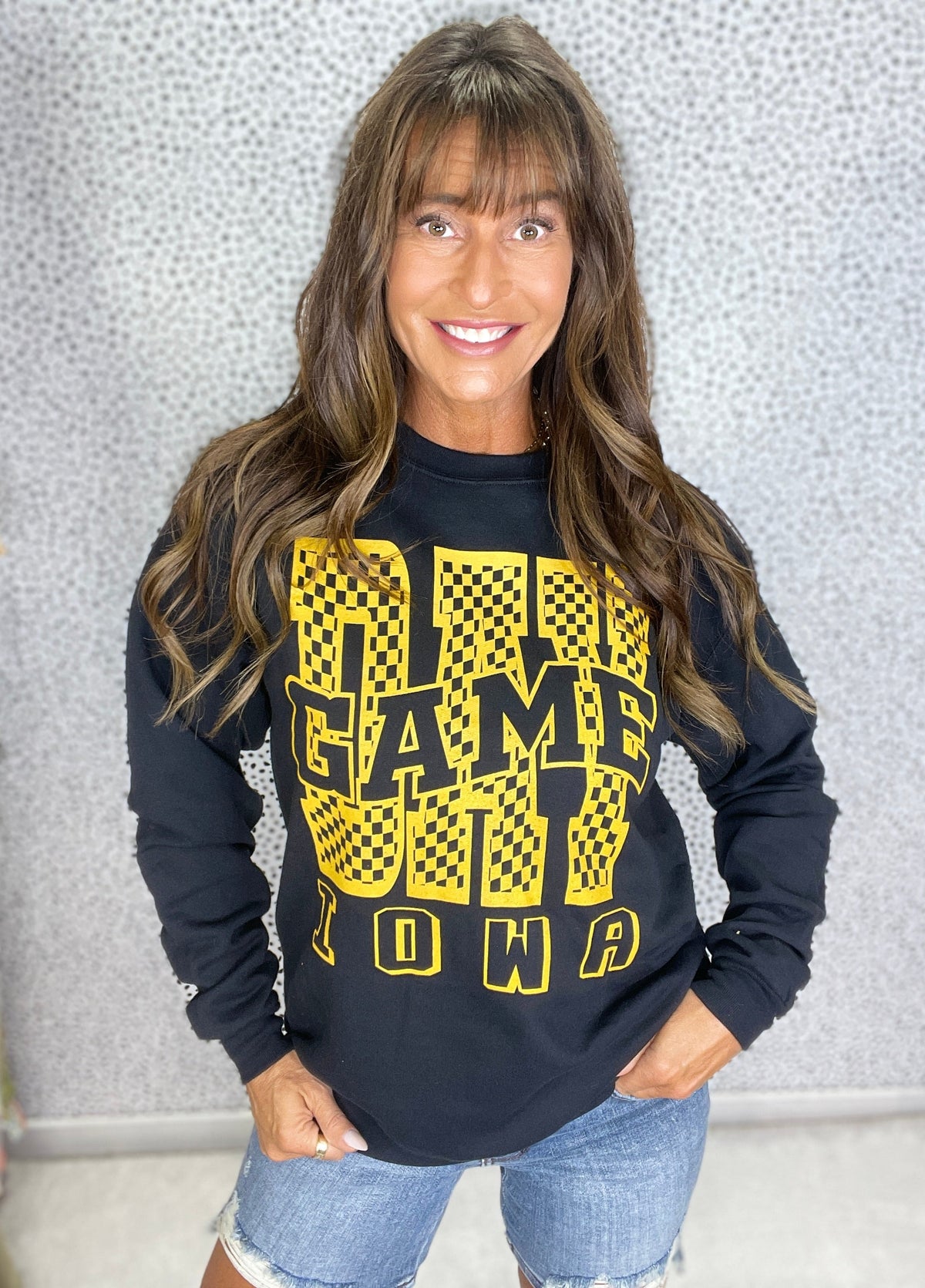 Iowa Checkered Game Day Crewneck