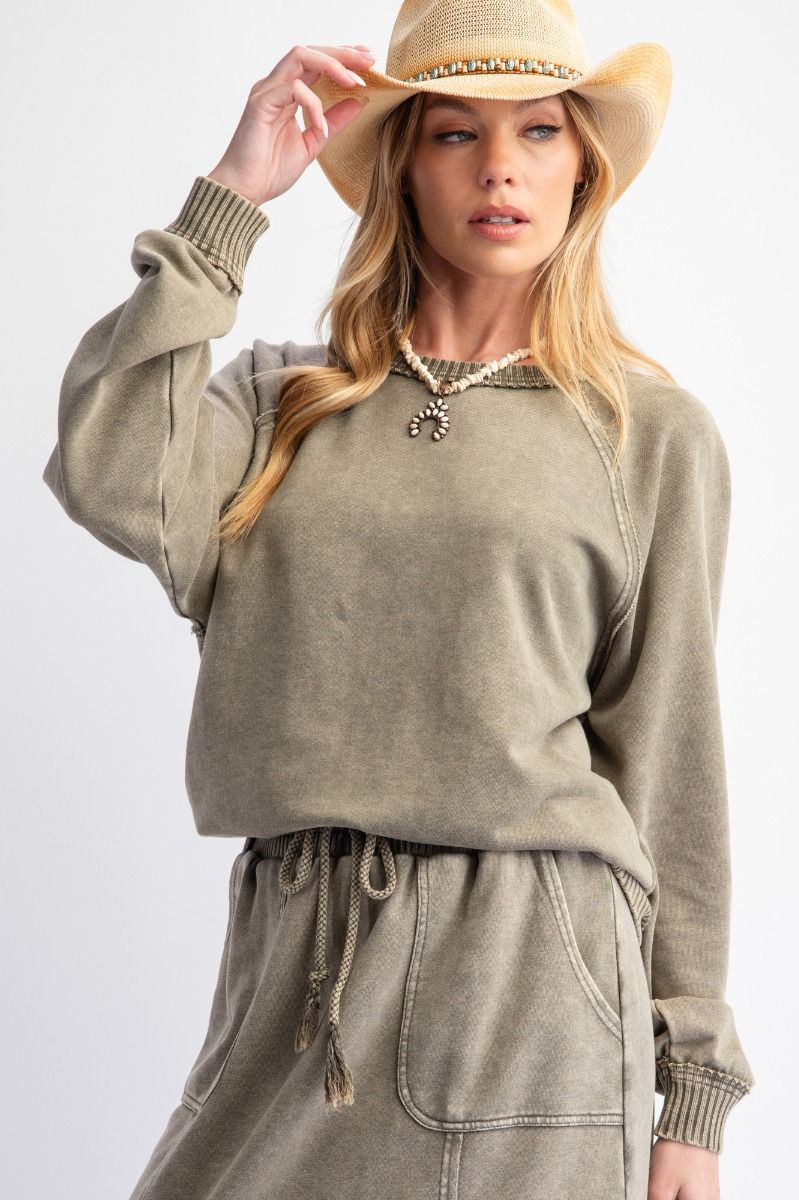 Wait For You Mineral Washed Pullover In 3 Colors: Camel, Olive, Mocha *Final Sale*