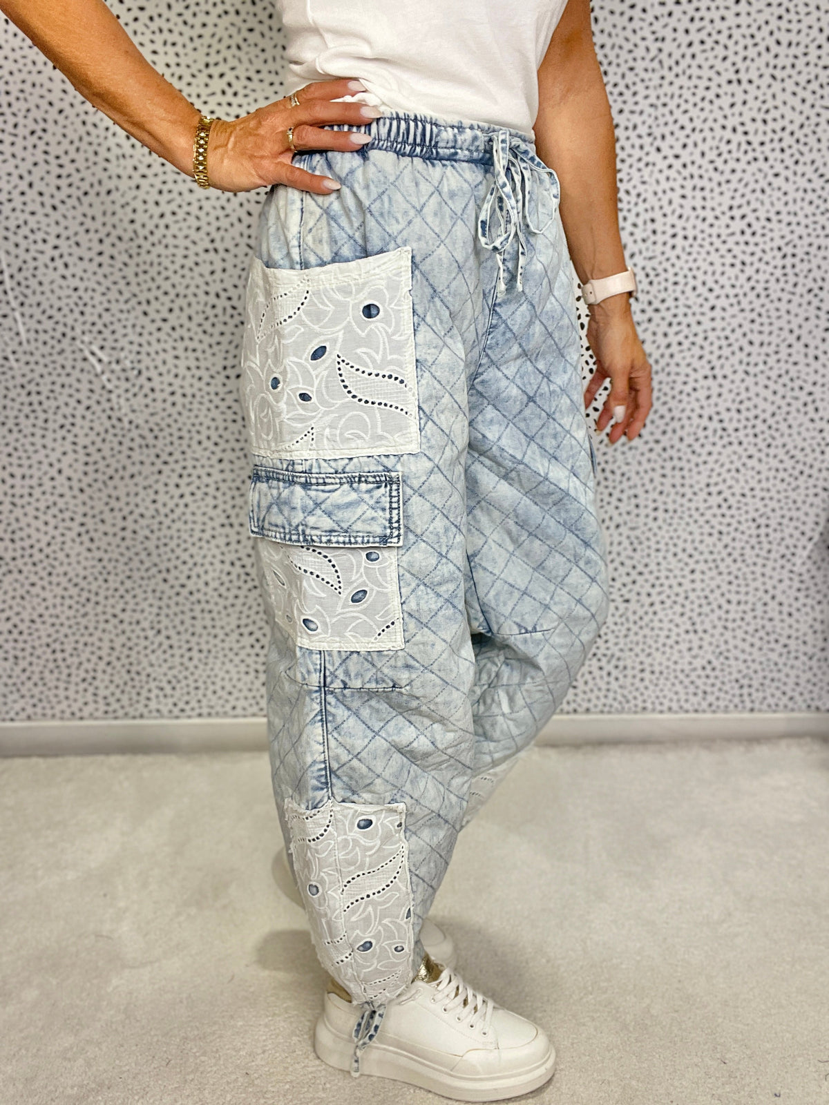 POL Pretty Please Quilted Joggers In Denim *Final Sale*