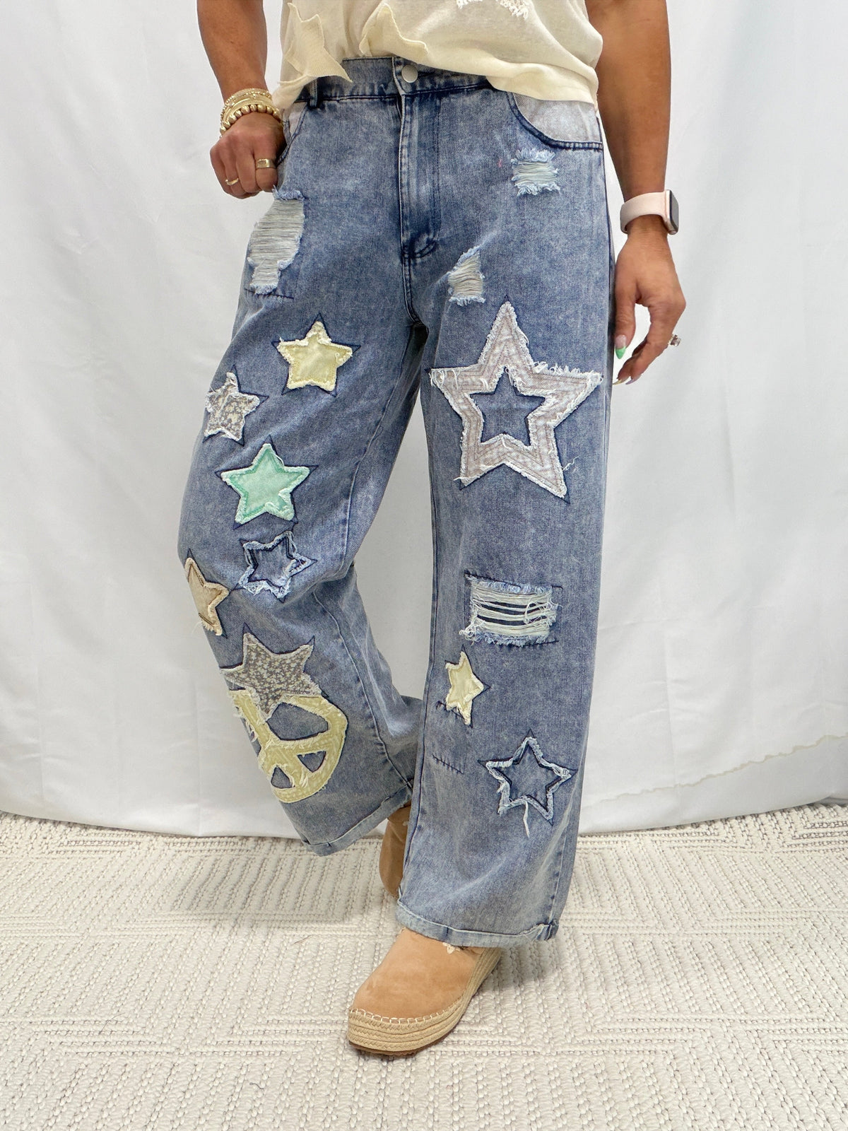 Patchwork Play Wide Leg Jeans In Denim