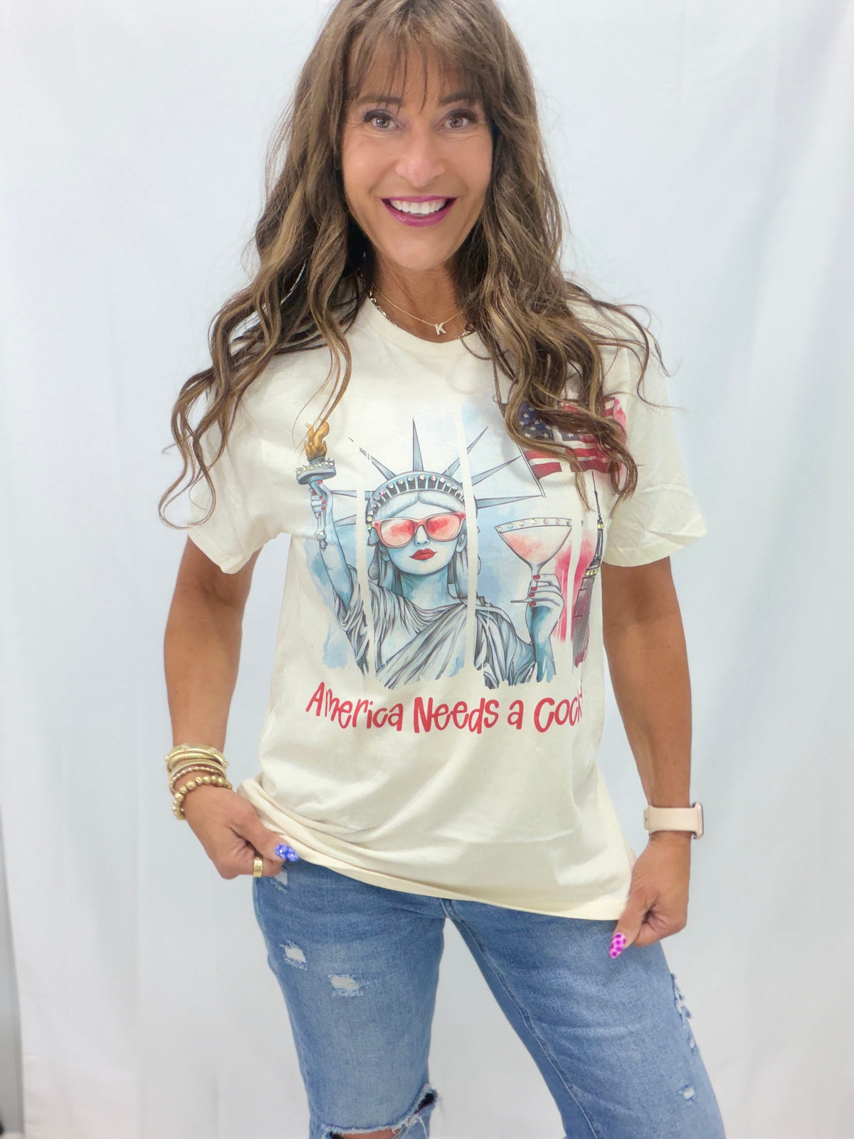 America Needs A Cocktail Crystal Bling Graphic Tee *Final Sale*