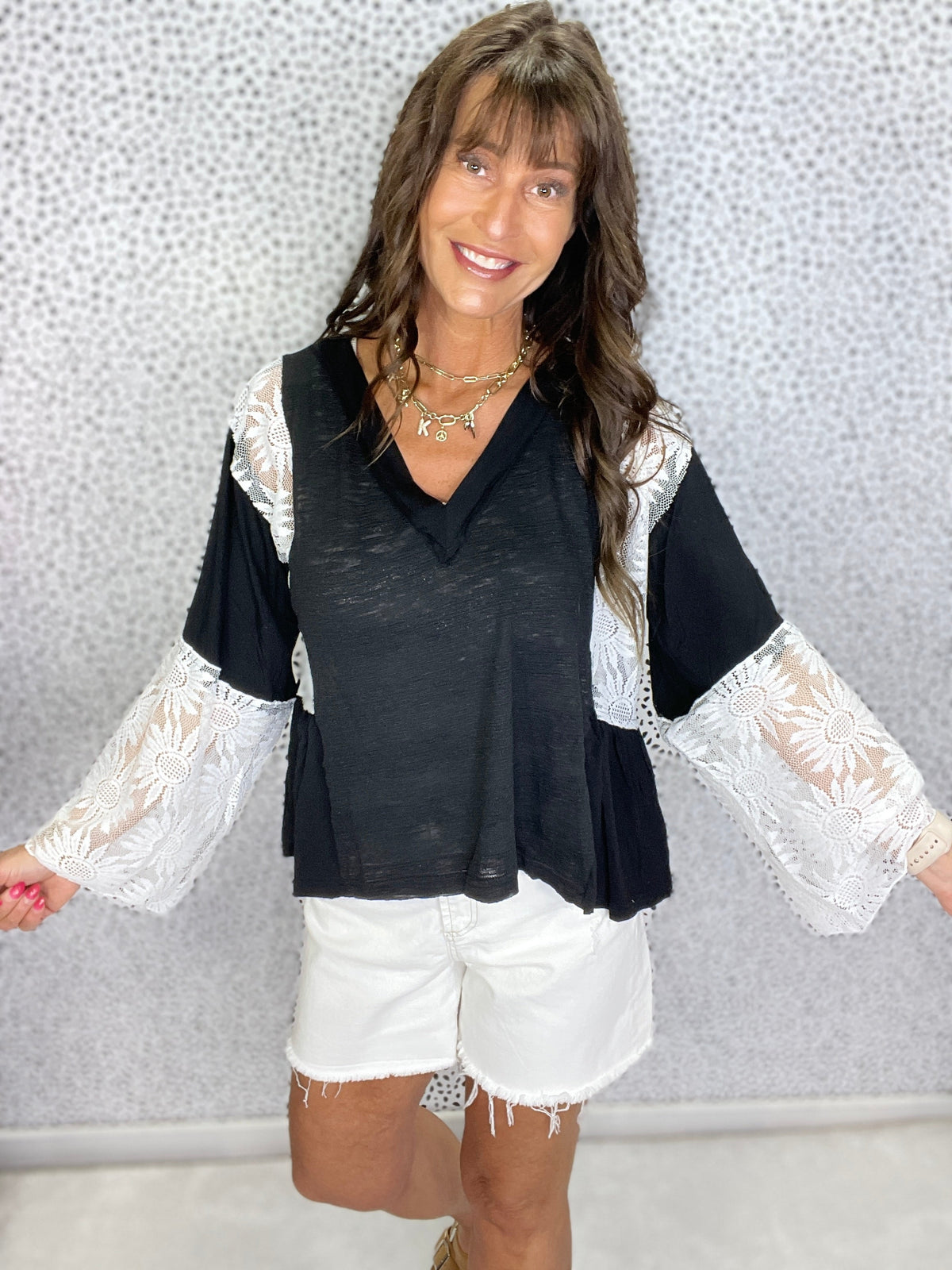 POL Lacehaven Flare Sleeve Top In 2 Colors