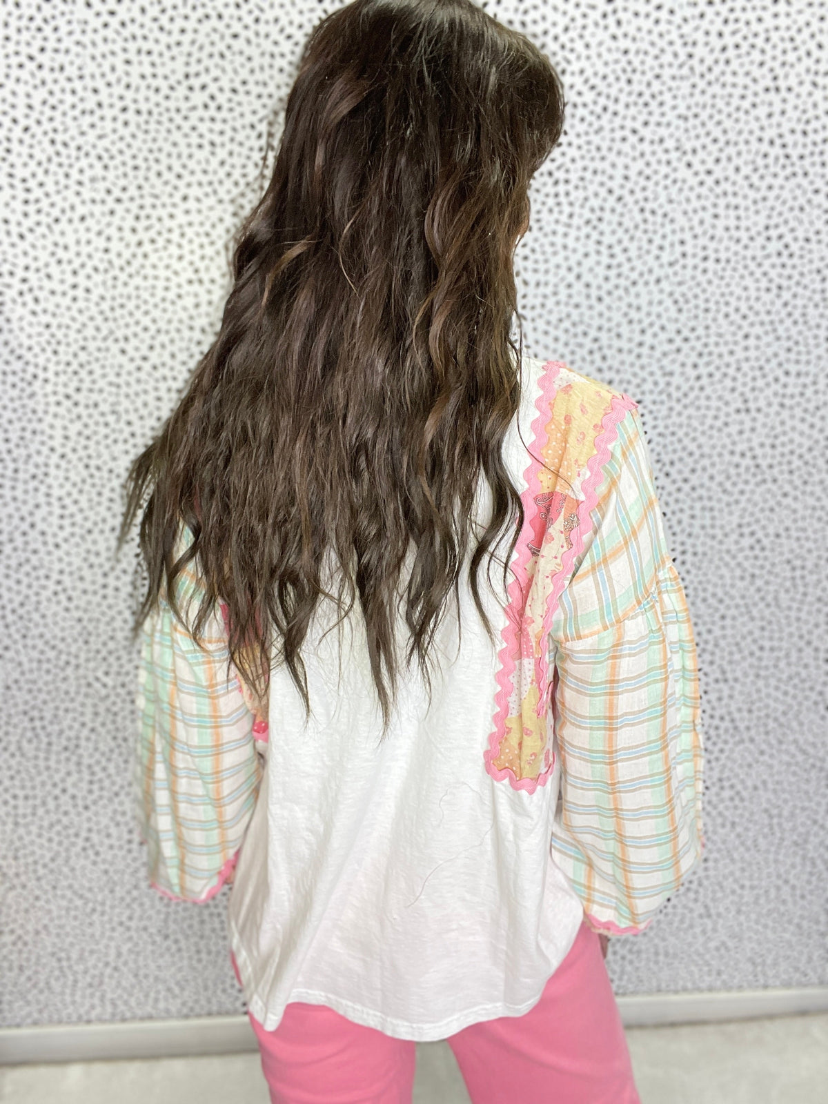 Work And Play All Day Long Sleeve Print Mix Top In 2 Colors