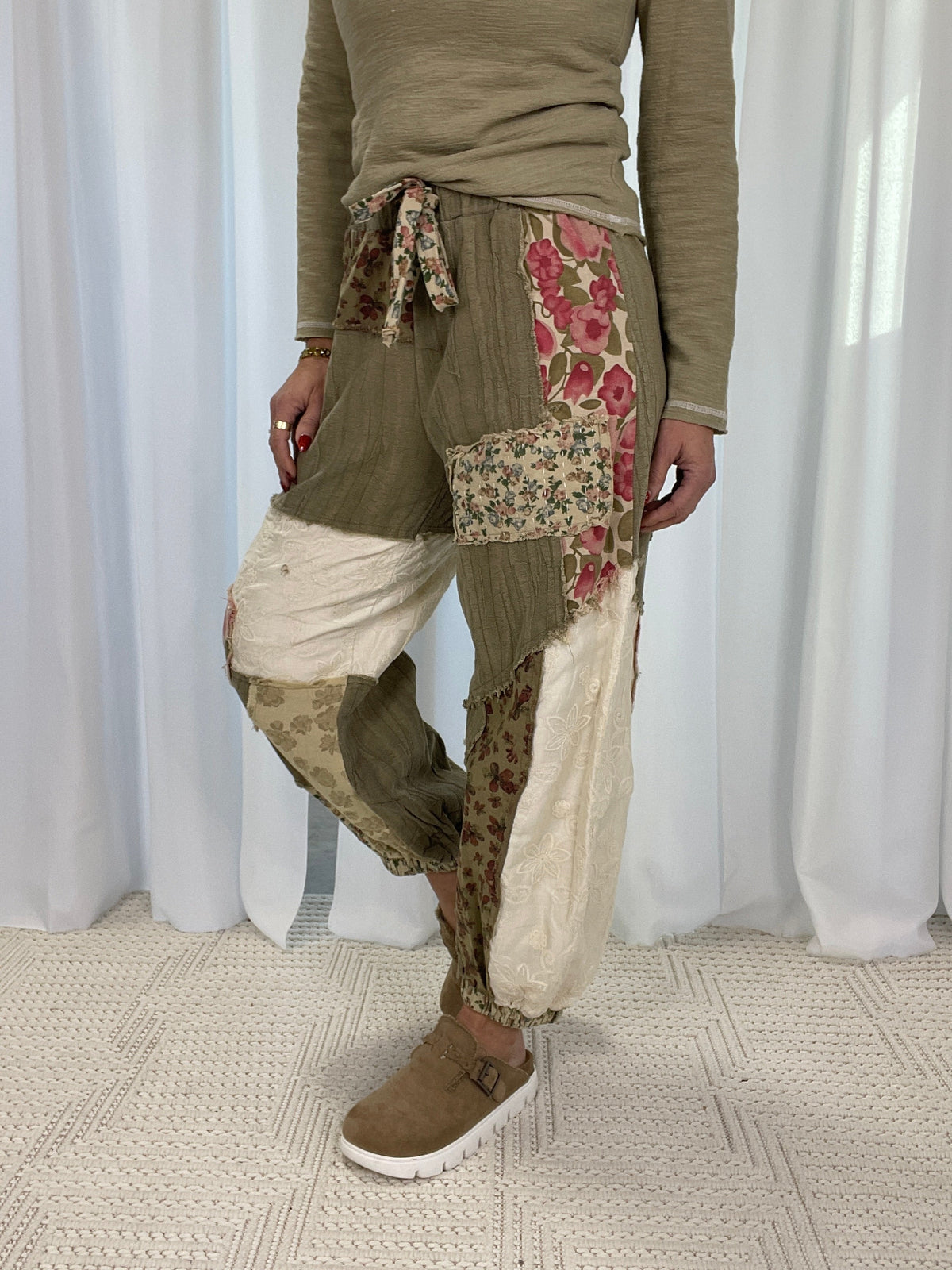 POL There With You Patch Detail Pants In Herb