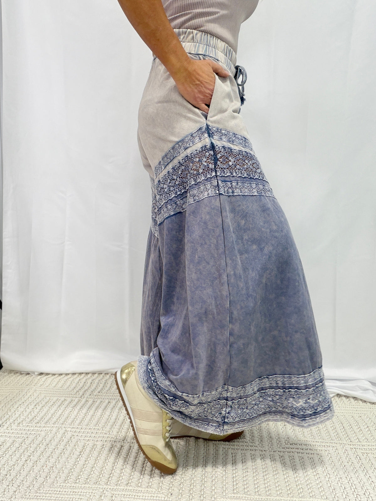 Oli & Hali My Dear Fabric Mix Wide Leg Pants In Blue