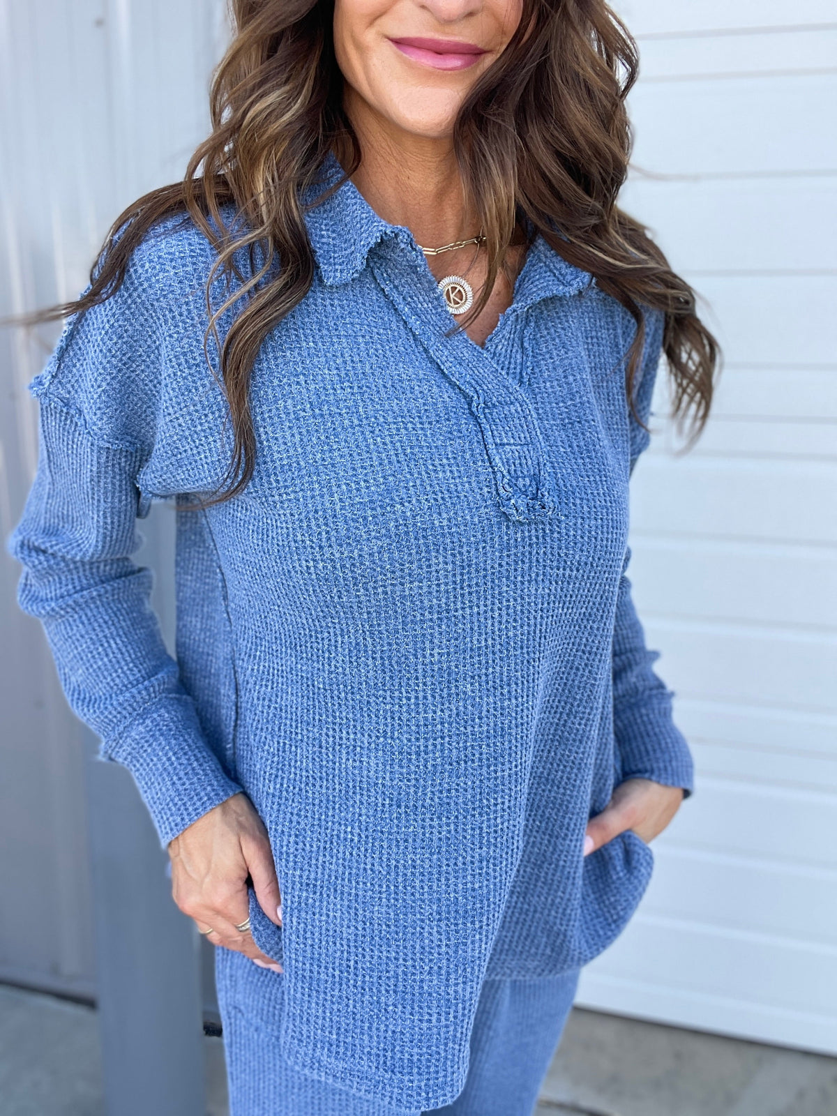 On To The Weekend Cotton Waffle Knit Top In 3 Colors: Black, Brown, Blue