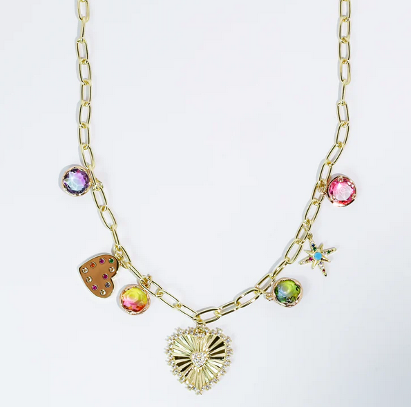 Hearts Drop Charm Necklace
