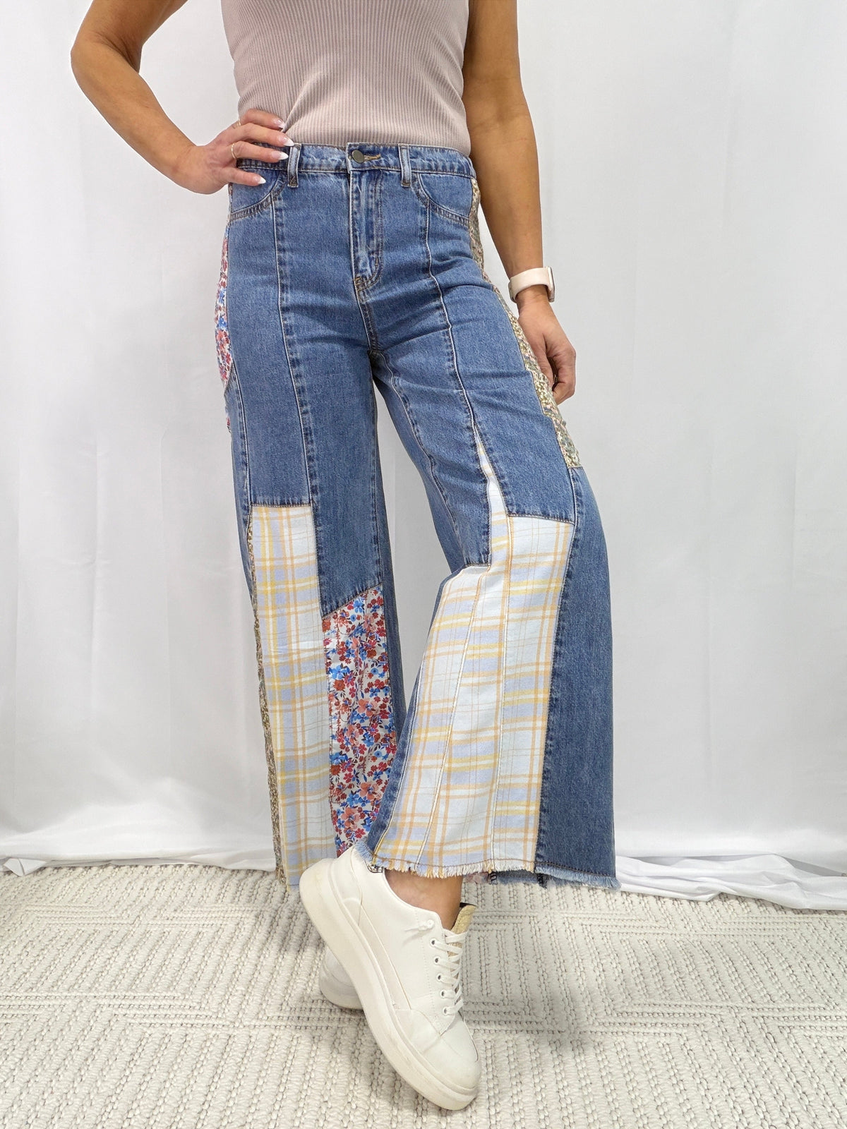 Wildflower Wanderer Patchwork Pants In Denim