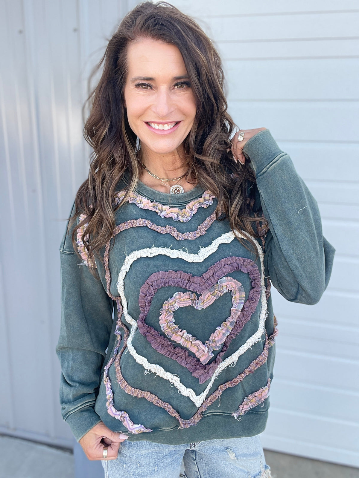 Oli & Hali Forever Love Mineral Washed Heart Terry Knit Top In 4 Colors