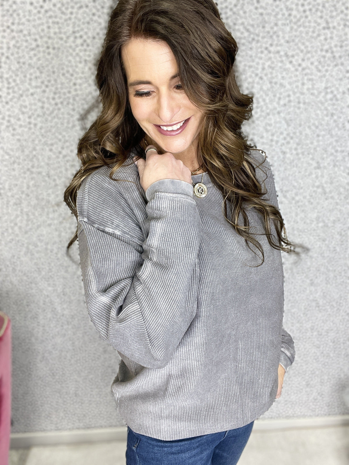 Snow Washed Corded Crewneck Mid Grey, Baby Blue, Mint, Purple