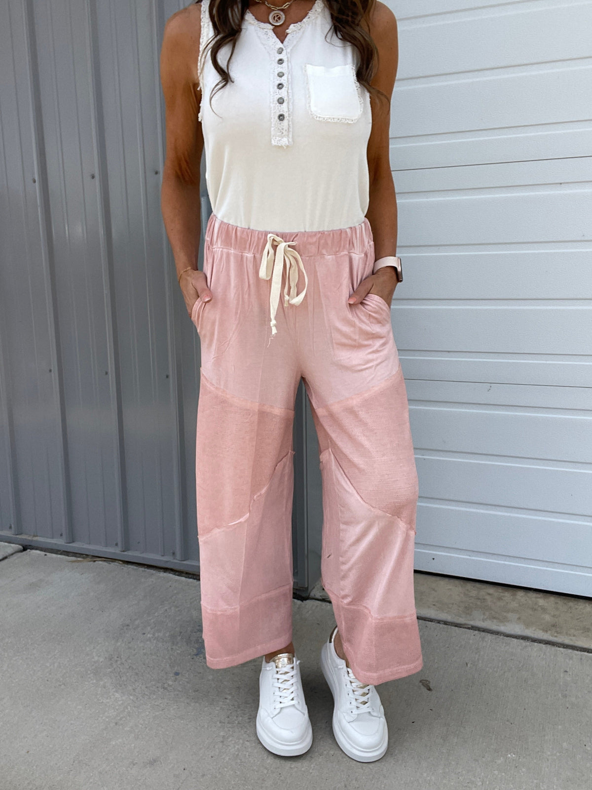 Pol Play Date Loose Wide Leg Cropped Pants In 7 Colors: Aqua, Lilac, Grey, Pink, Beige, Black, Desert Sage *Final Sale*