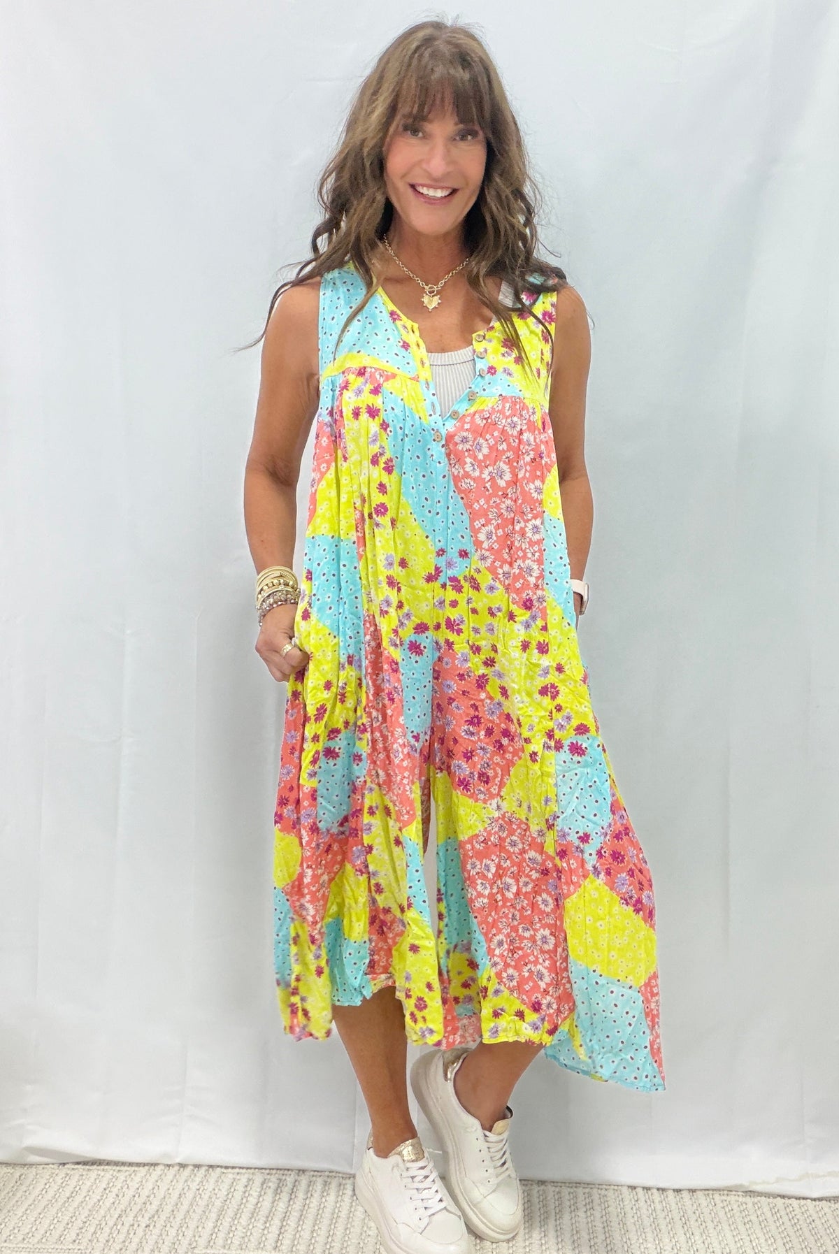 Out Of Office Mood Patchwork Wide Leg Jumpsuit In 2 Colors