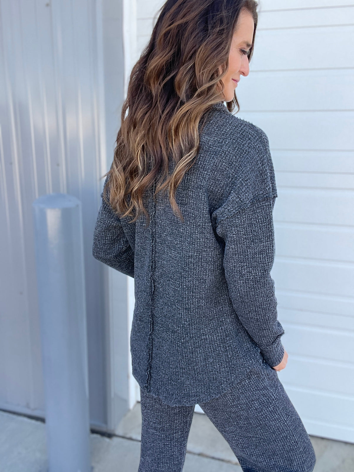 On To The Weekend Cotton Waffle Knit Top In 3 Colors: Black, Brown, Blue