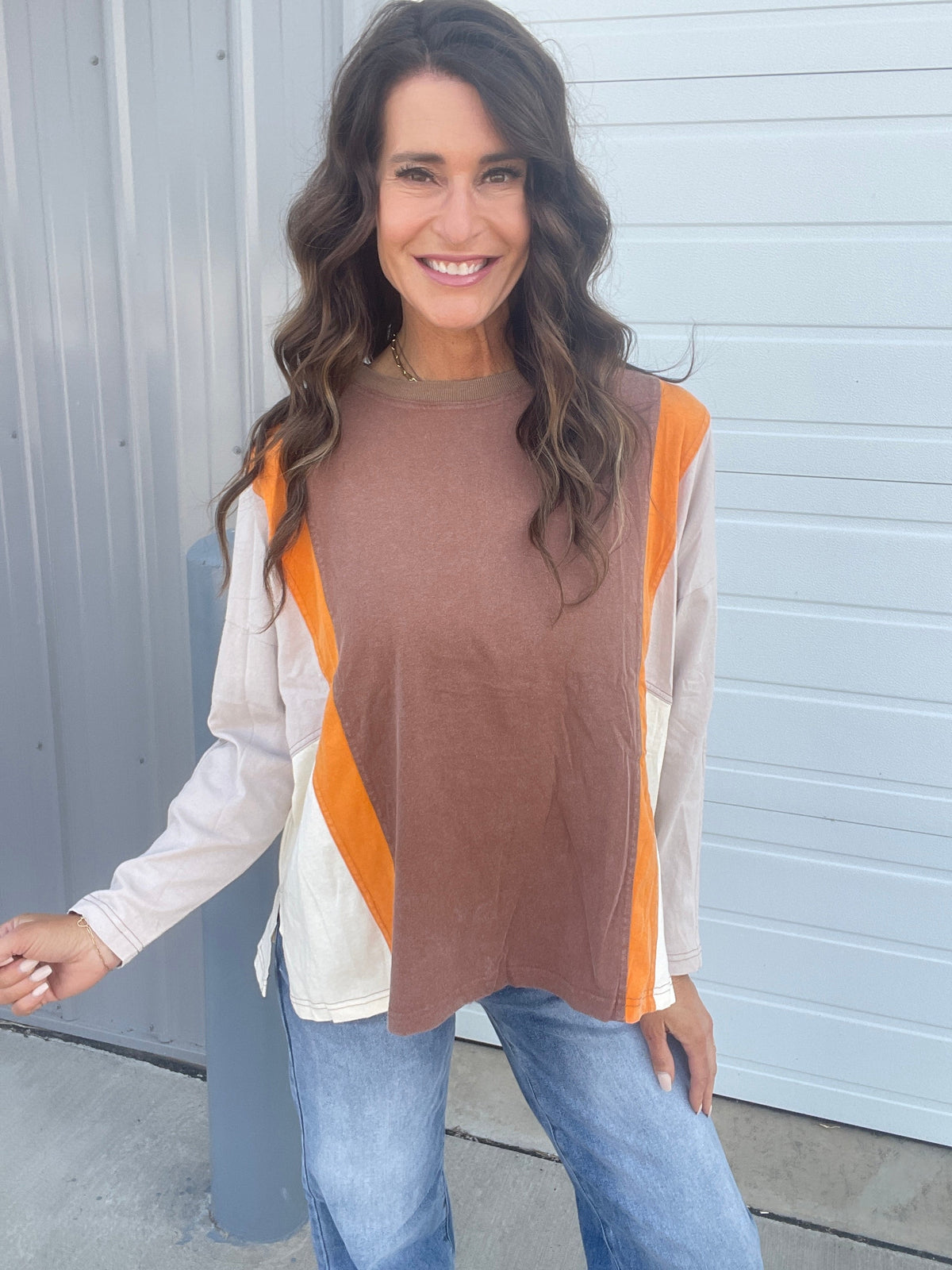 Splash of Color Cotton Crewneck Pullover In 2 Colors: Magenta, Mocha *Final Sale*