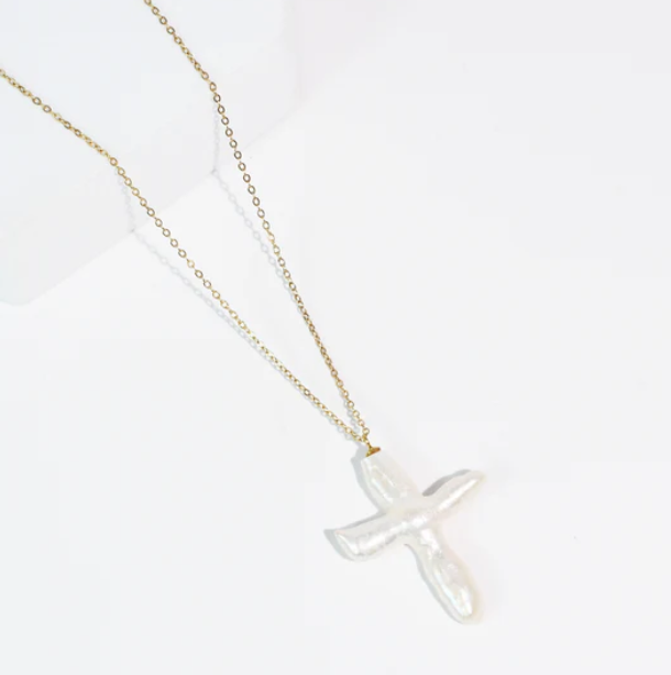 Heavenly Pearl Cross Necklace In 2 Colors *Final Sale*