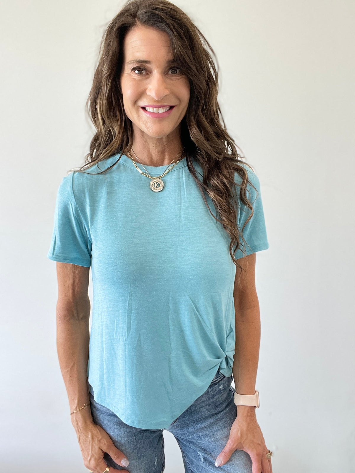 Tee Shirt With A Twist Top In 5 Colors: Blue, Coral, Mint, Pink, White